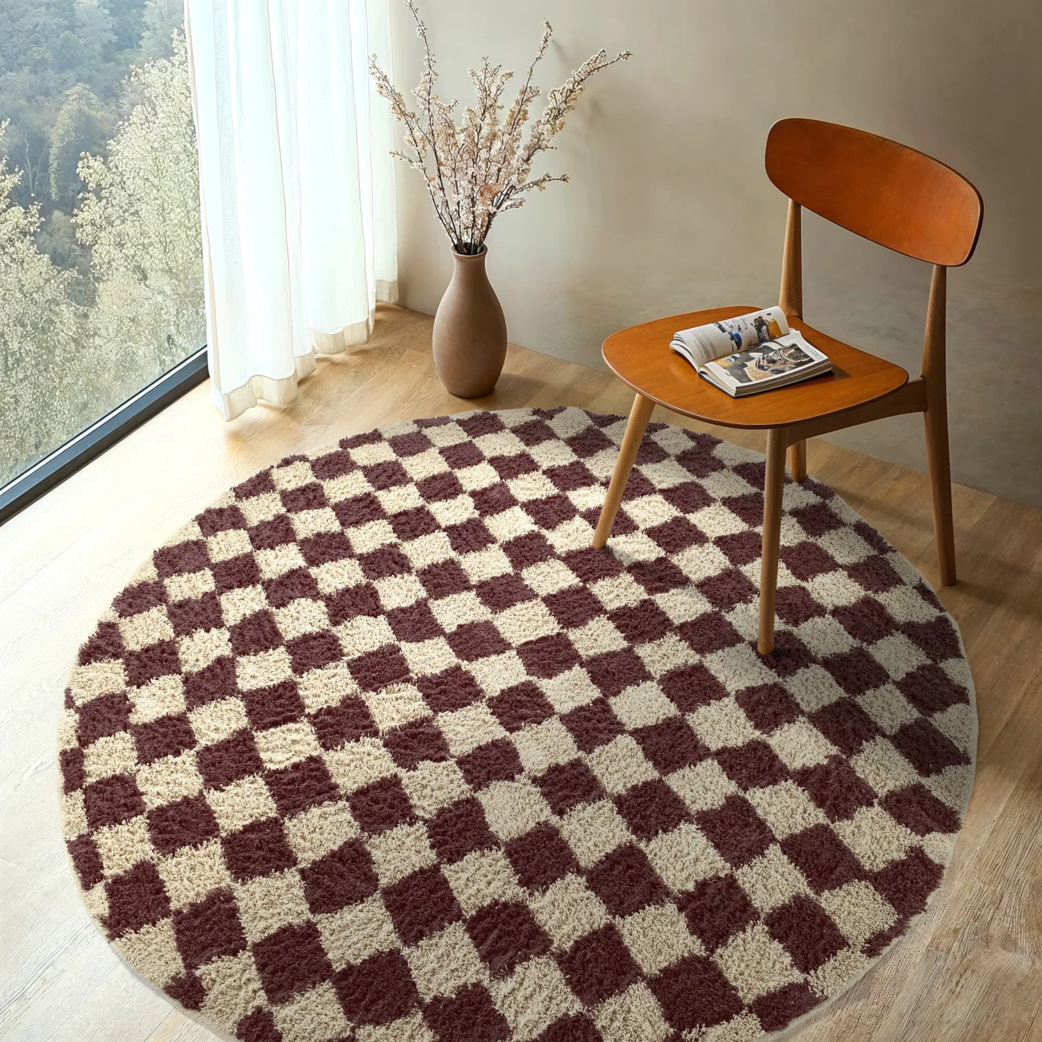 Tapis rond - Elsey Natural Cotton Shaggy (beige/marron)