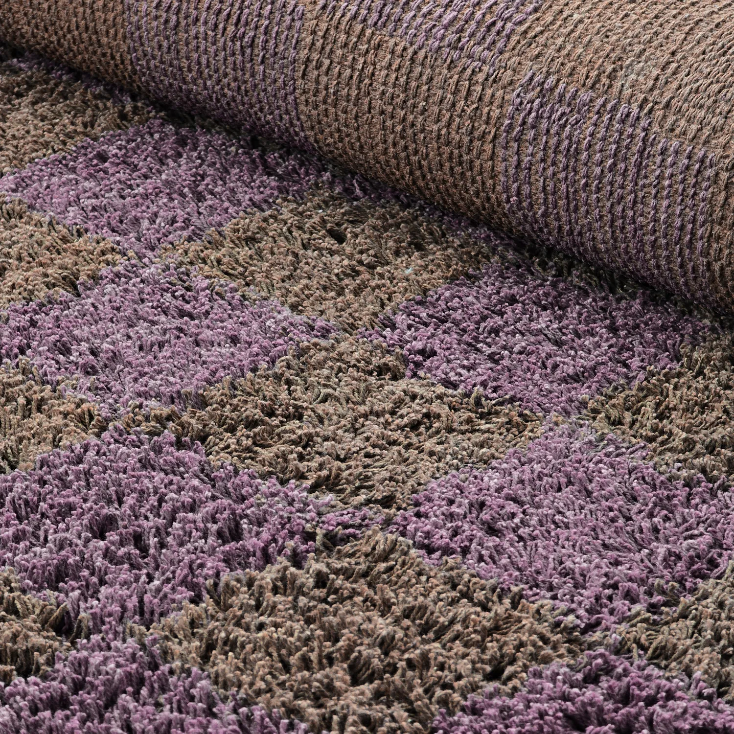 Tapis à poils longs - Elsey Natural Cotton Shaggy (marron/violet)