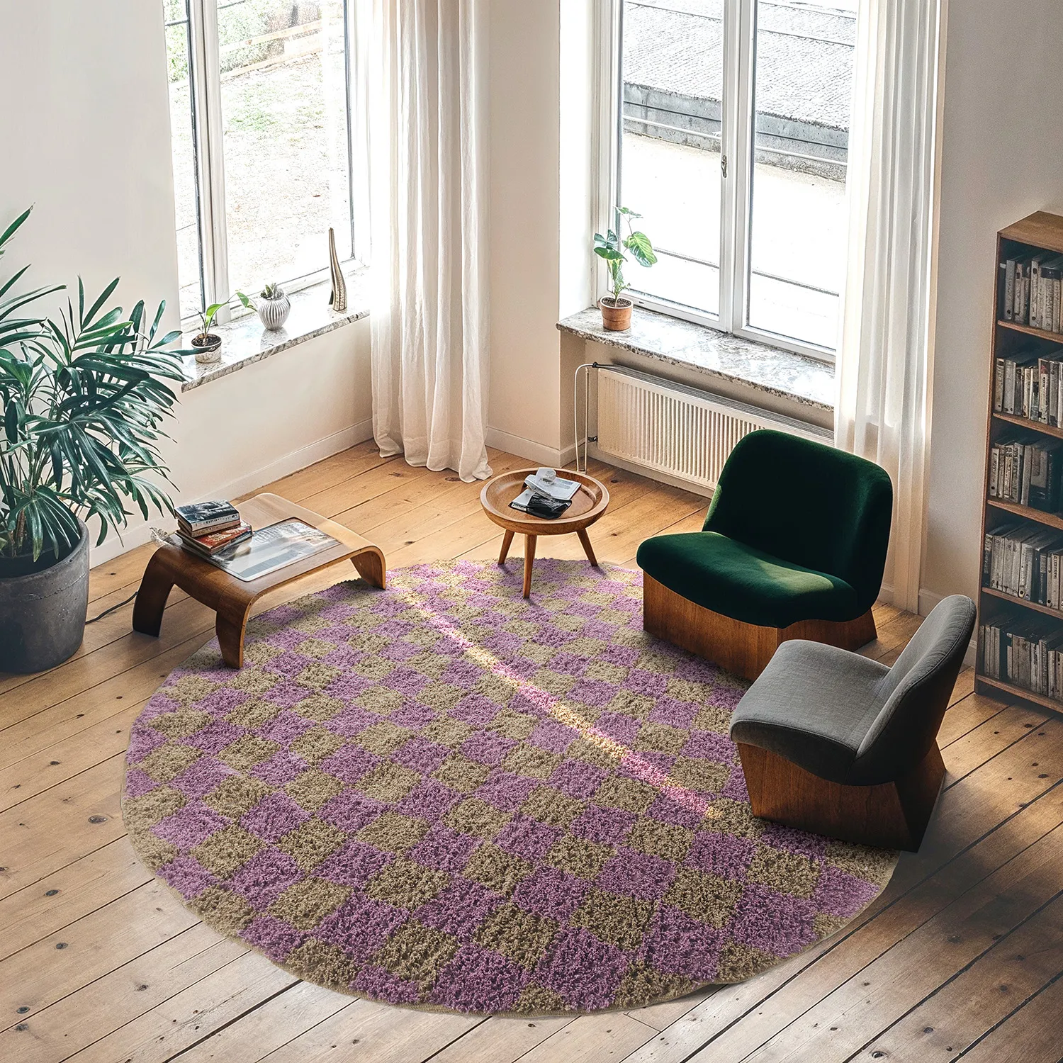 Tapis rond - Elsey Natural Cotton Shaggy (marron/violet)