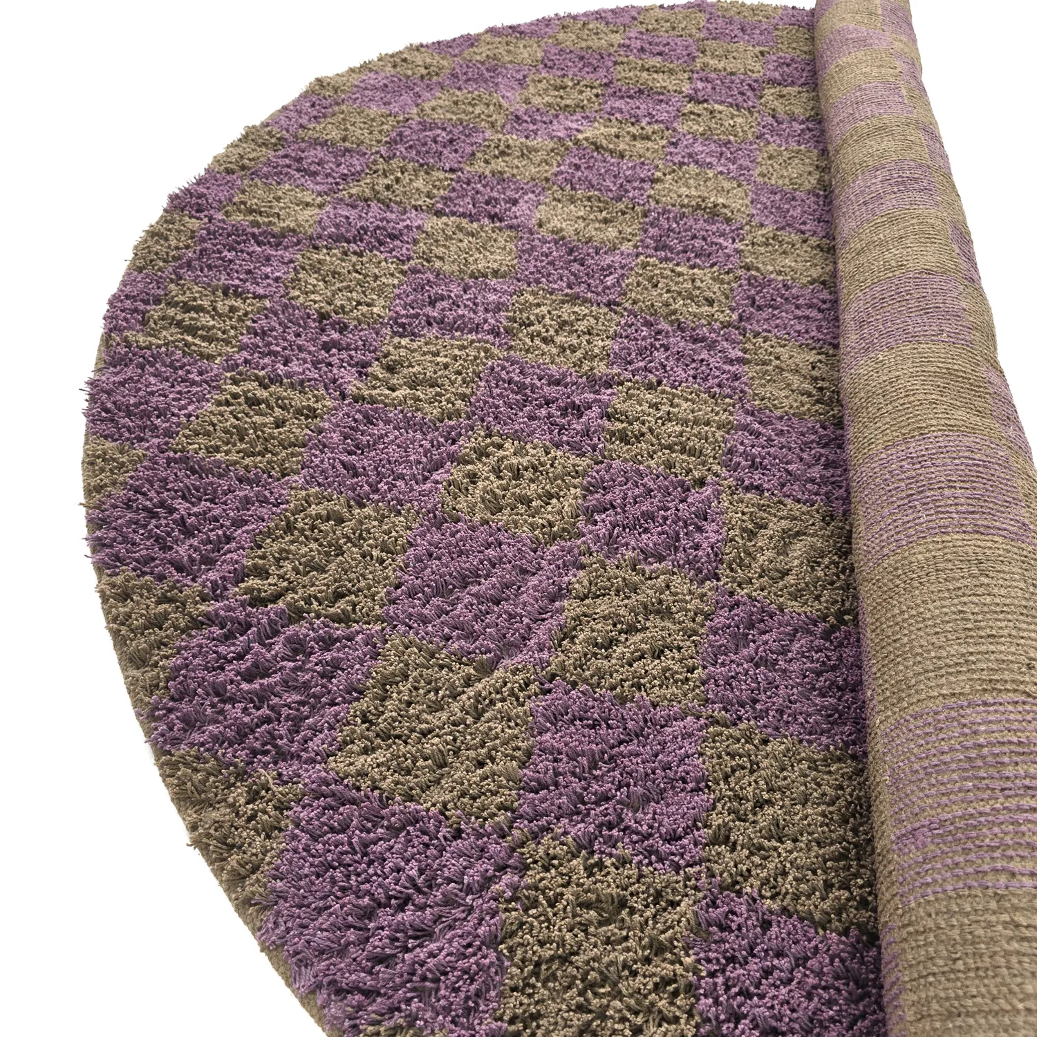 Tapis rond - Elsey Natural Cotton Shaggy (marron/violet)