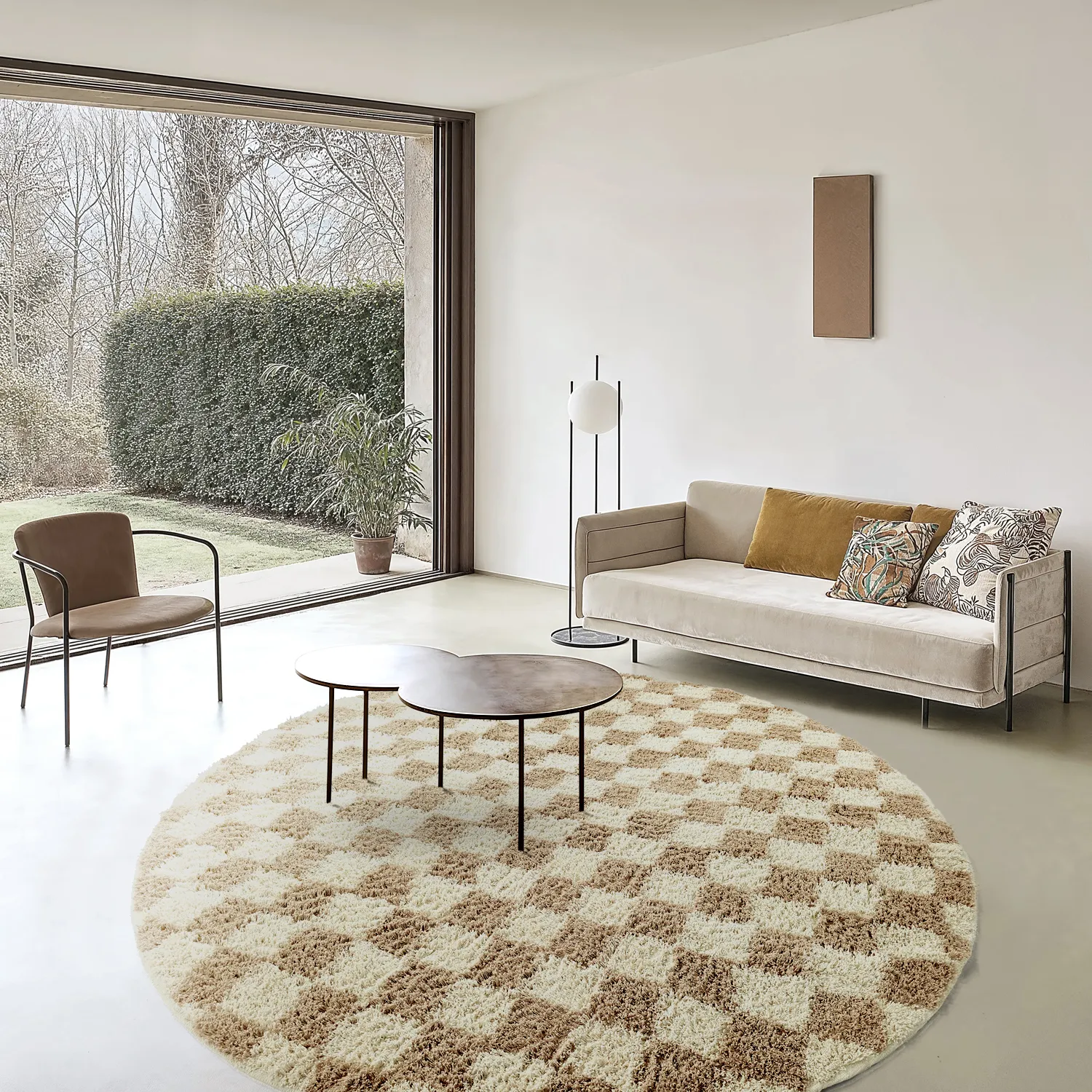 Tapis rond - Elsey Natural Cotton Shaggy (crème/sable)