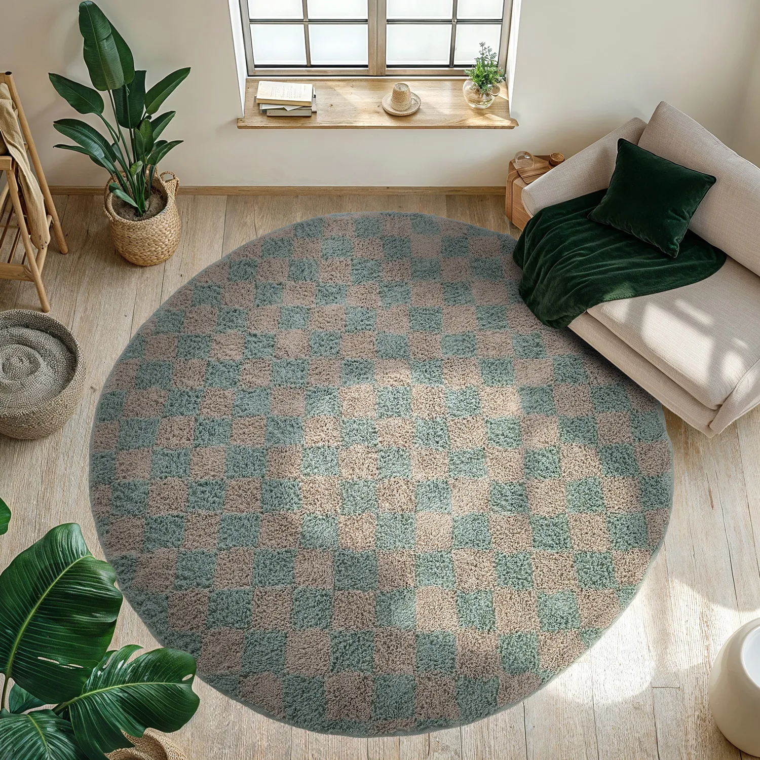 Tapis rond - Elsey Natural Cotton Shaggy (siva/roza)