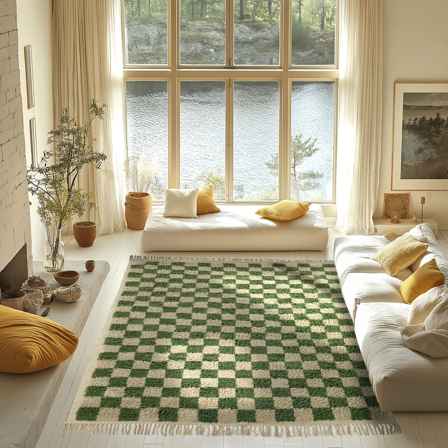 Tapis à poils longs - Elsey Natural Cotton Shaggy (vert/beige)