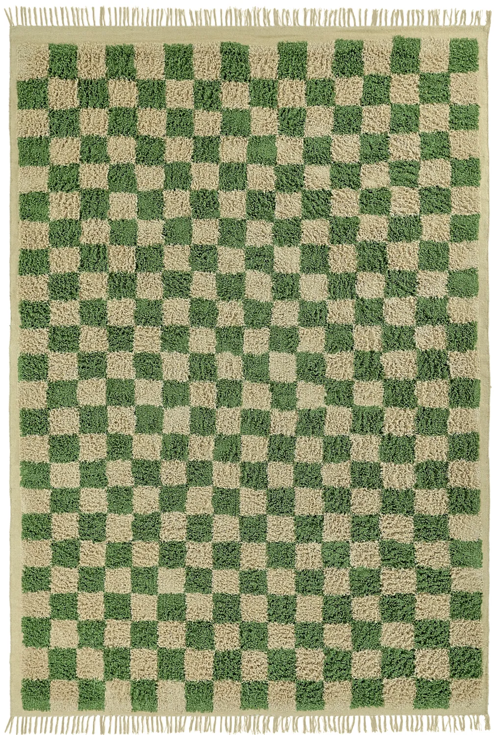 Tapis à poils longs - Elsey Natural Cotton Shaggy (vert/beige)