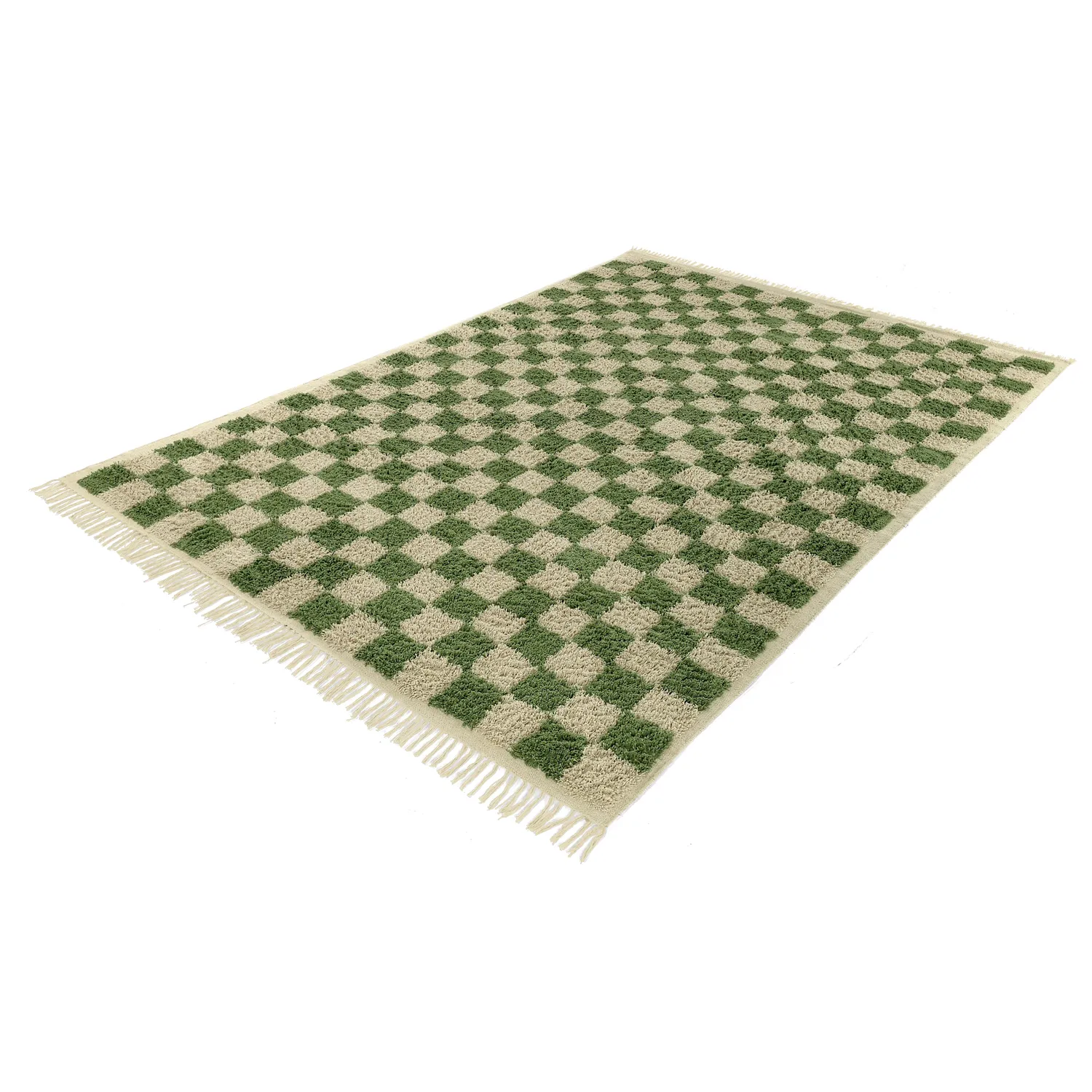 Tapis à poils longs - Elsey Natural Cotton Shaggy (vert/beige)