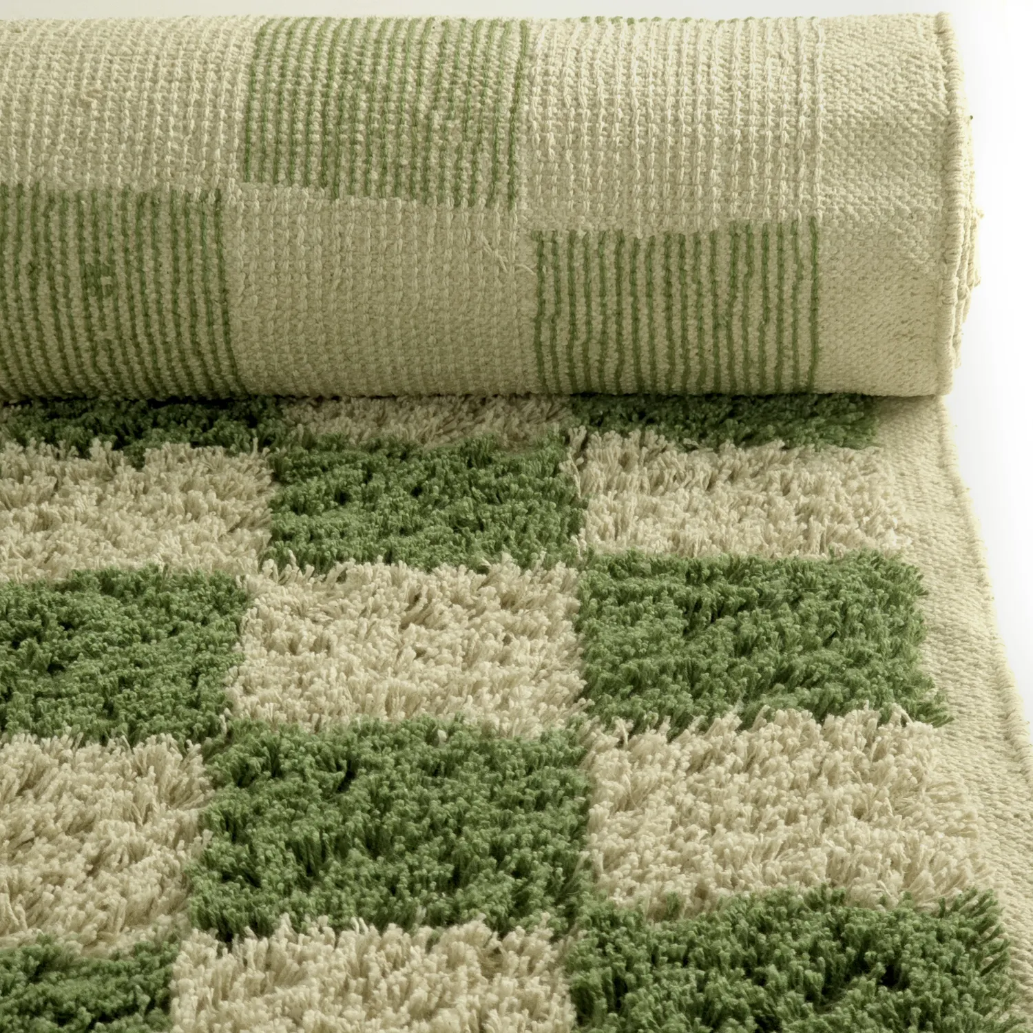 Tapis à poils longs - Elsey Natural Cotton Shaggy (vert/beige)