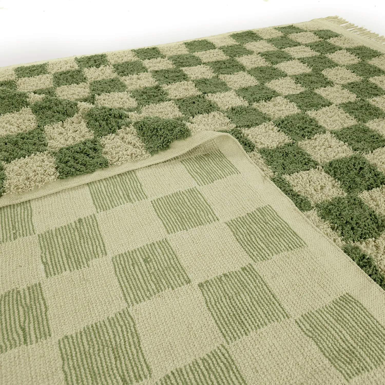 Tapis à poils longs - Elsey Natural Cotton Shaggy (vert/beige)