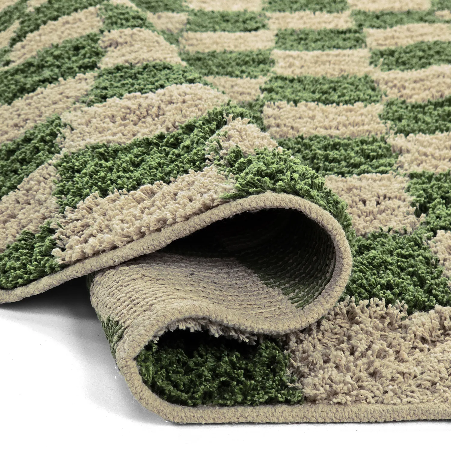 Tapis rond - Elsey Natural Cotton Shaggy (vert/beige)