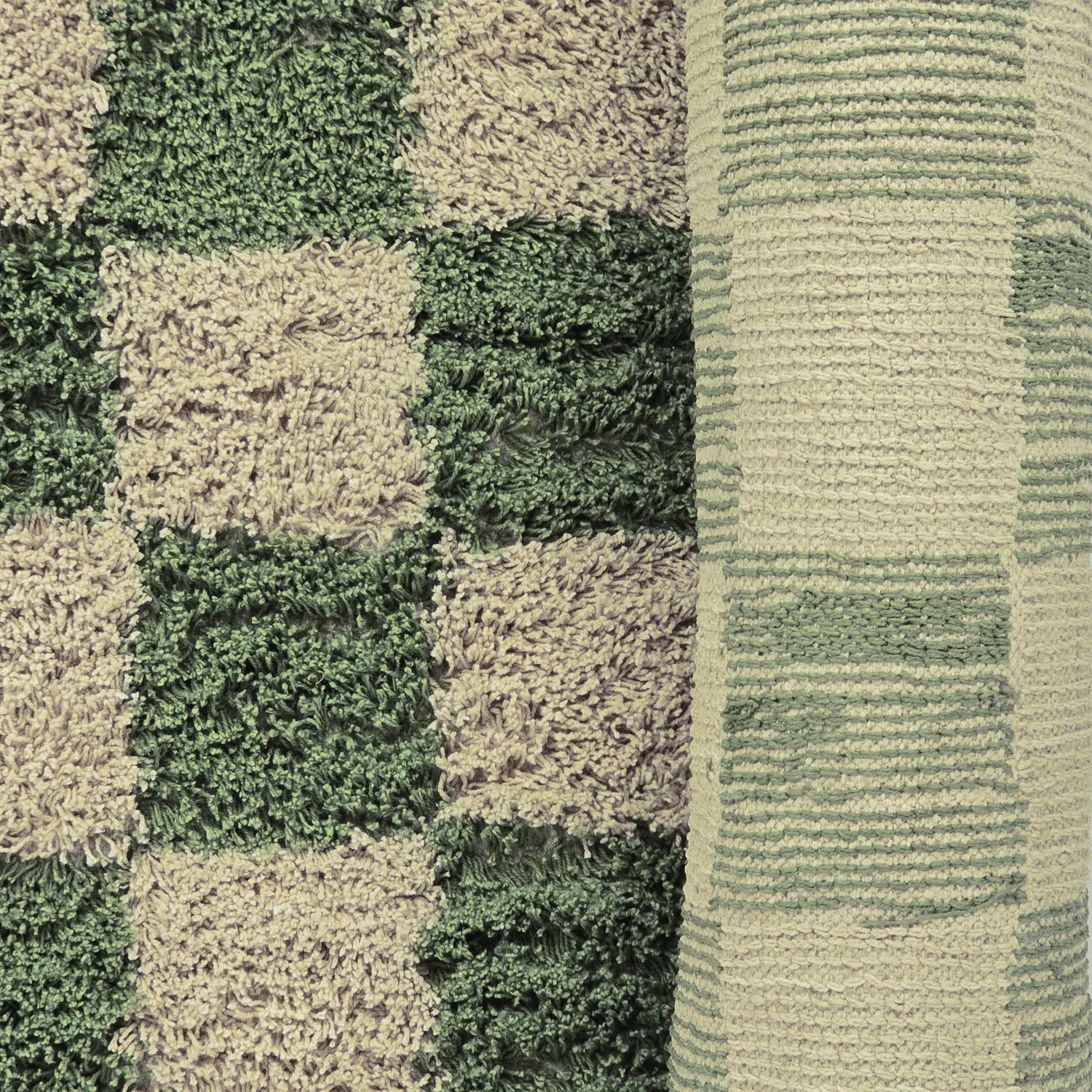 Tapis rond - Elsey Natural Cotton Shaggy (vert/beige)