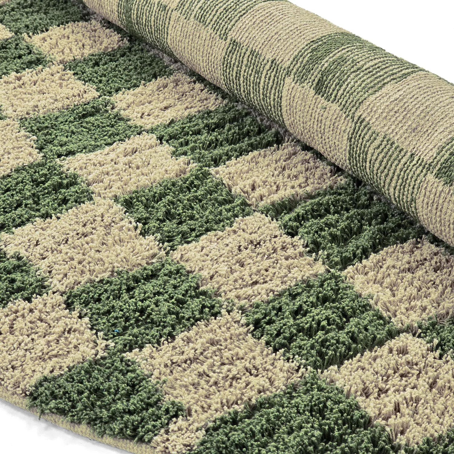 Tapis rond - Elsey Natural Cotton Shaggy (vert/beige)