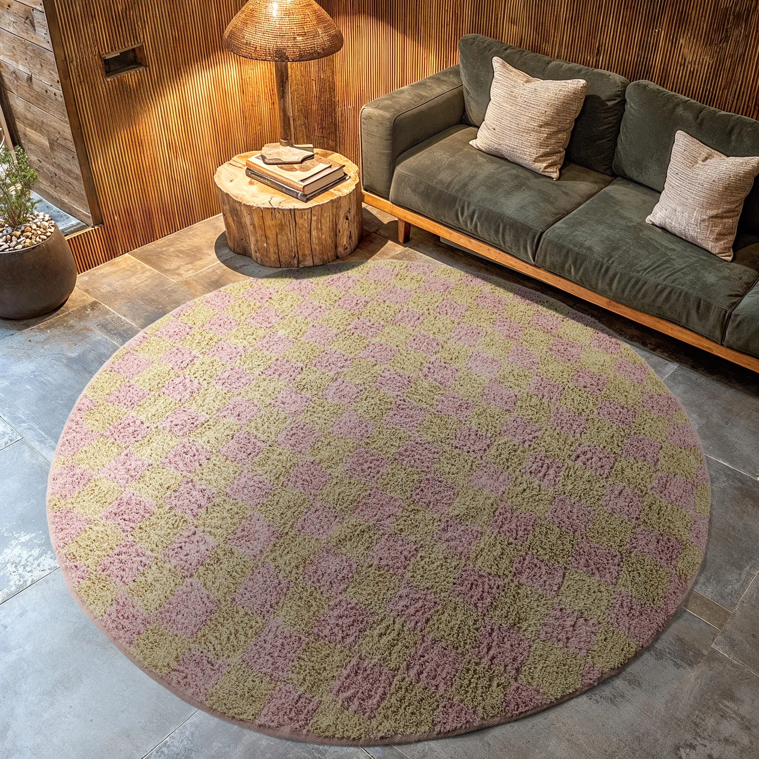 Tapis rond - Elsey Natural Cotton Shaggy (roza/oranžna)