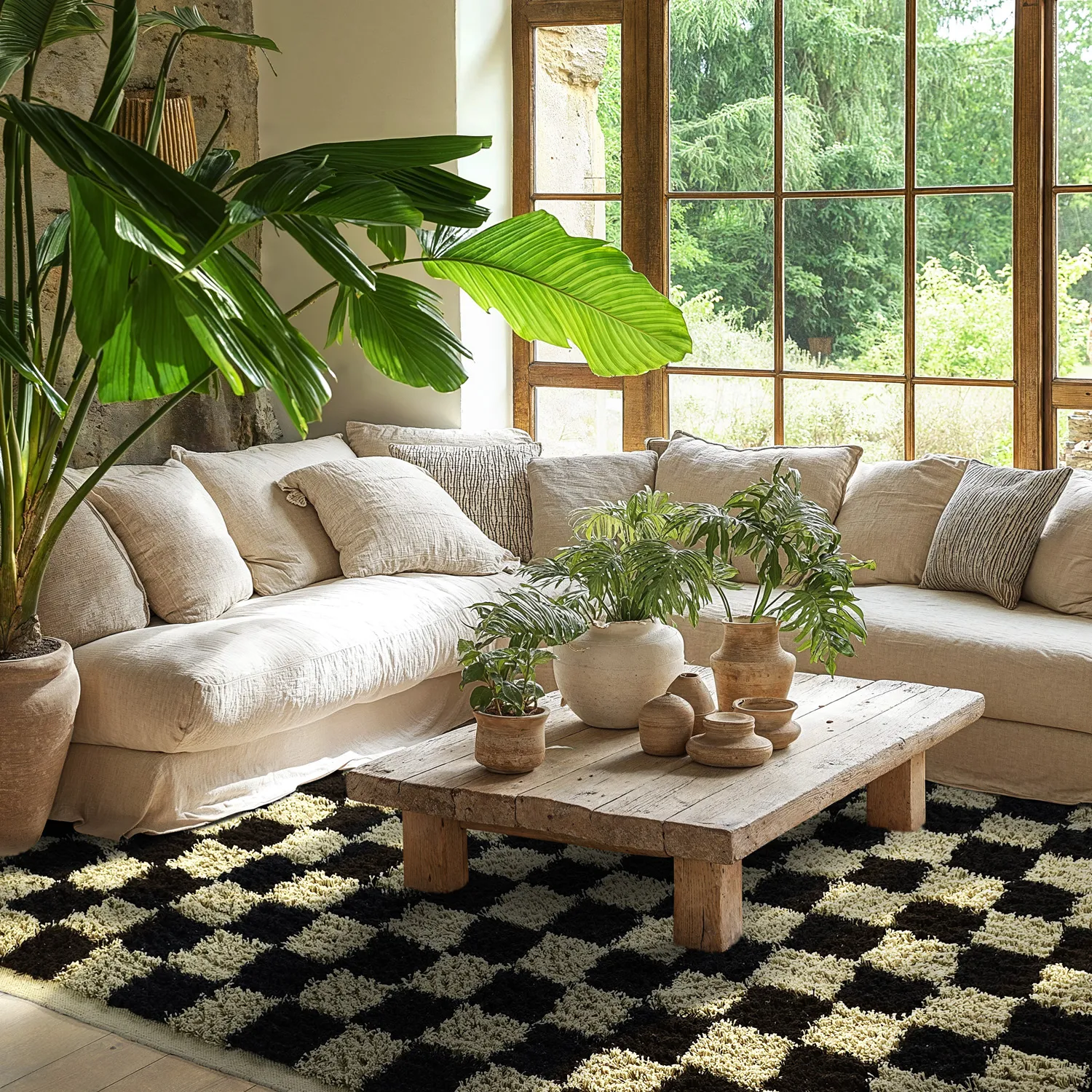 Tapis à poils longs - Elsey Natural Cotton Shaggy (črna/bež)