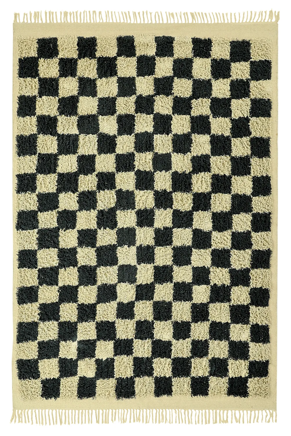 Tapis à poils longs - Elsey Natural Cotton Shaggy (črna/bež)