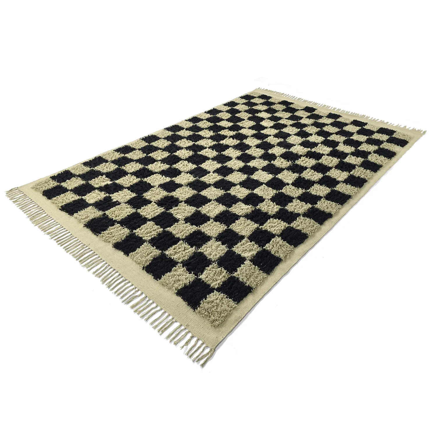 Tapis à poils longs - Elsey Natural Cotton Shaggy (črna/bež)