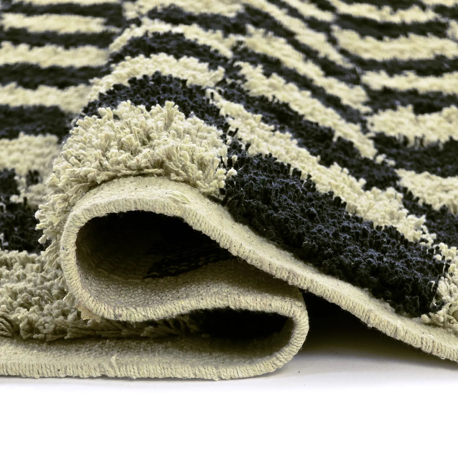 Tapis à poils longs - Elsey Natural Cotton Shaggy (črna/bež)
