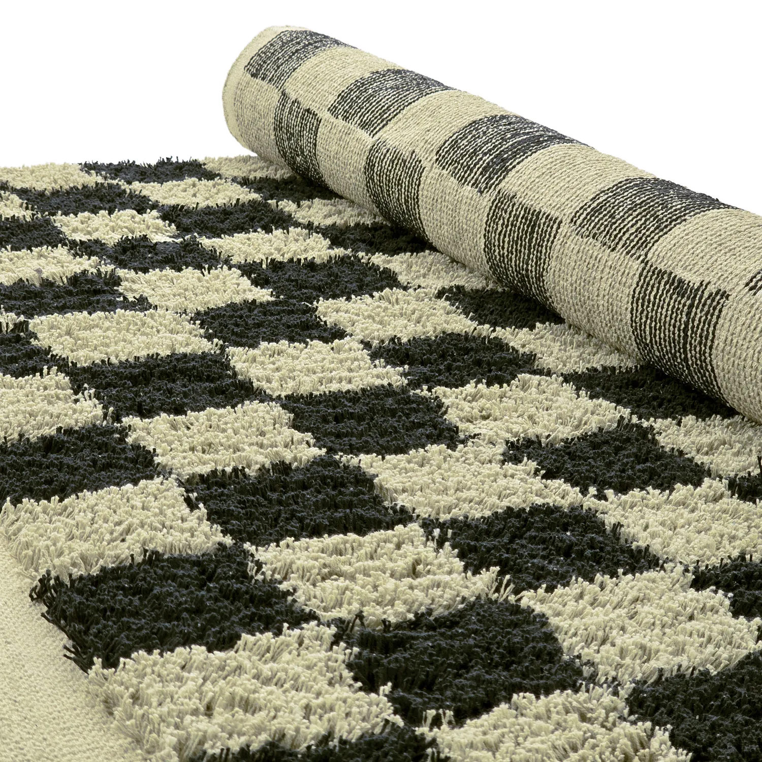 Tapis à poils longs - Elsey Natural Cotton Shaggy (črna/bež)