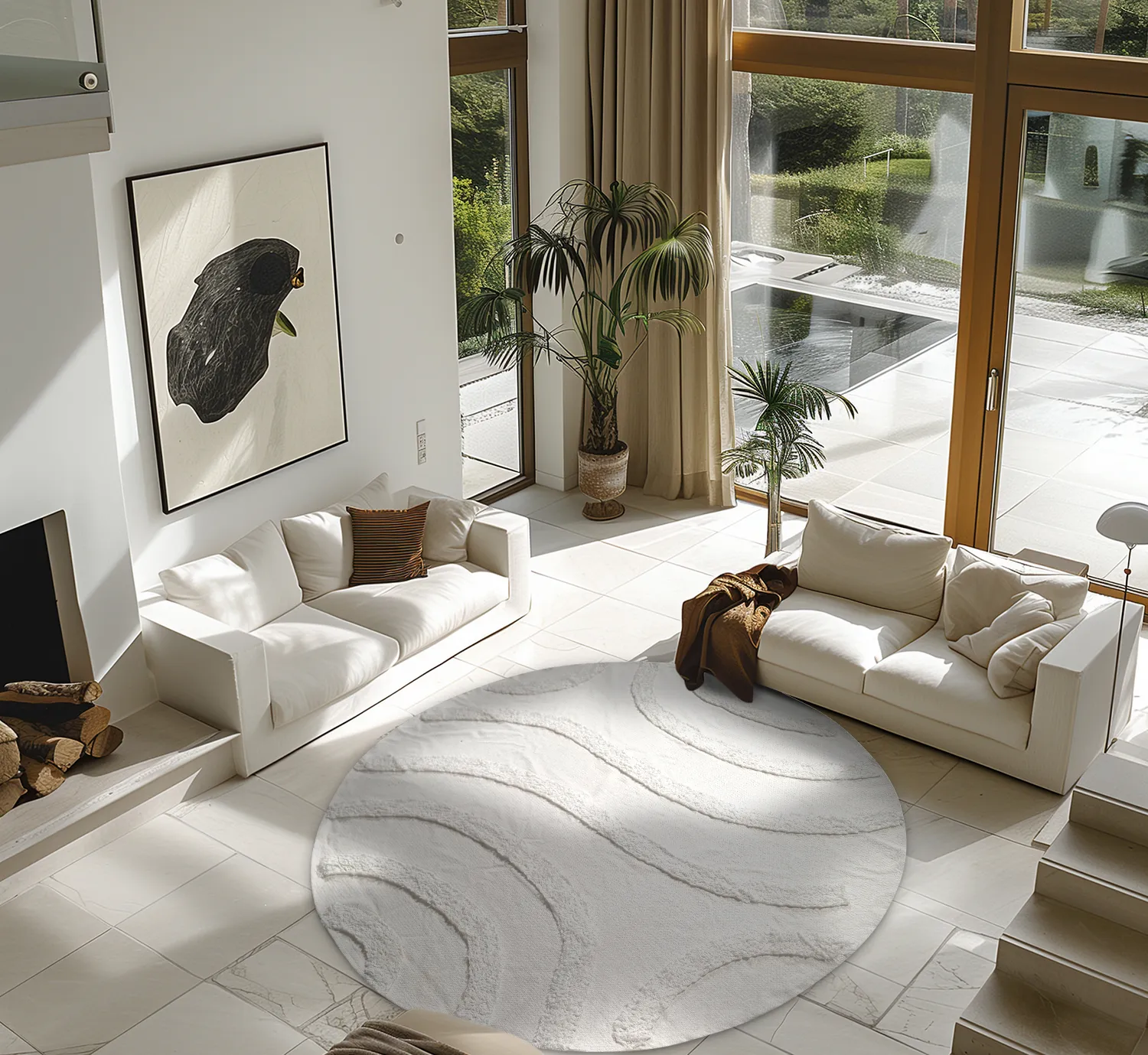 Tapis rond - Emilia Natural Cotton Shaggy (blanc cassé)