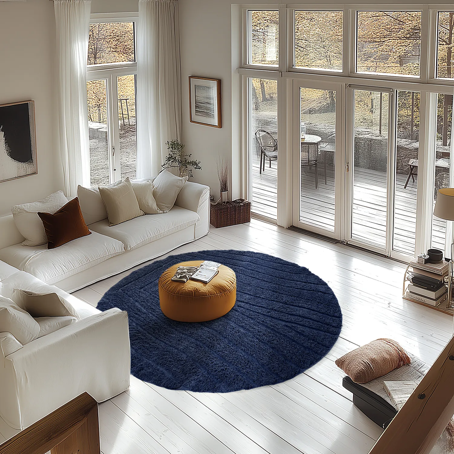 Tapis rond - Farley Natural Cotton Shaggy (modra)