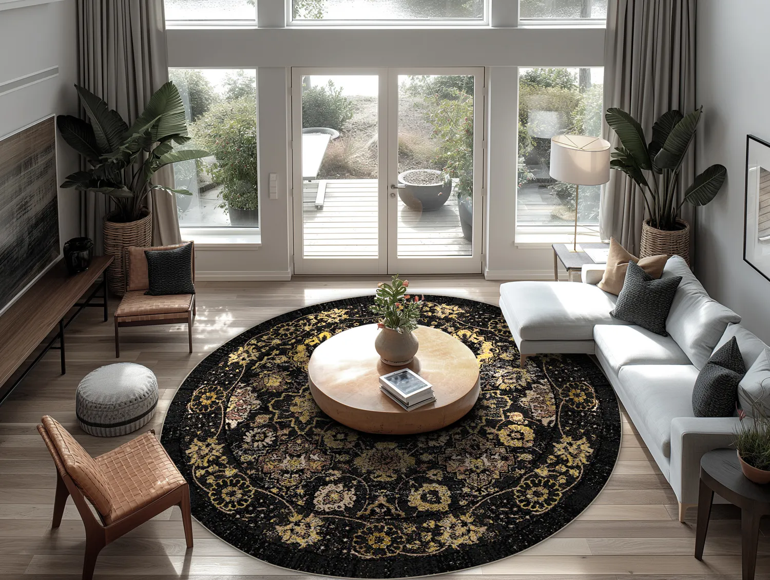 Tapis rond - Fernana (noir/doré)