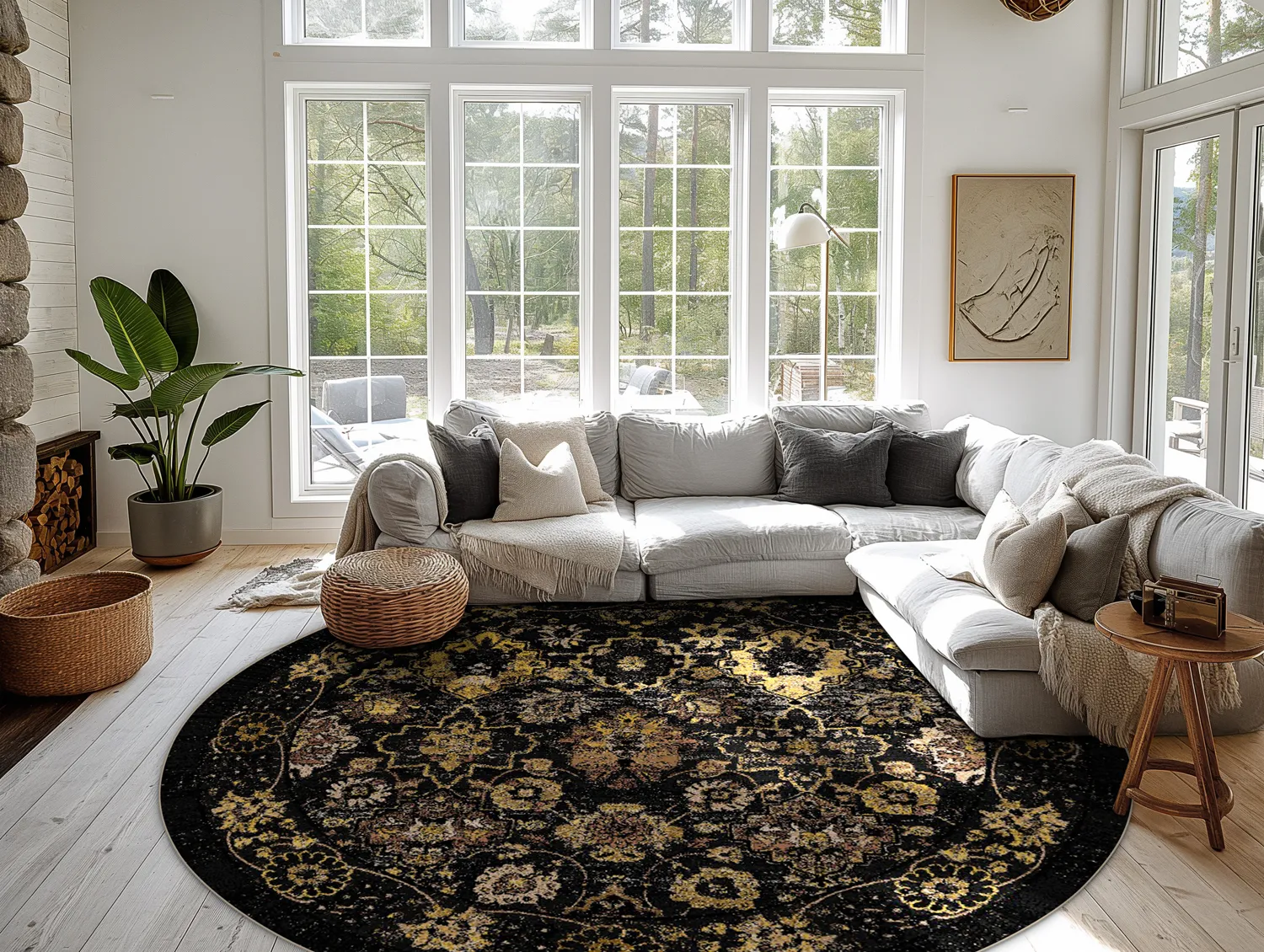 Tapis rond - Fernana (noir/doré)