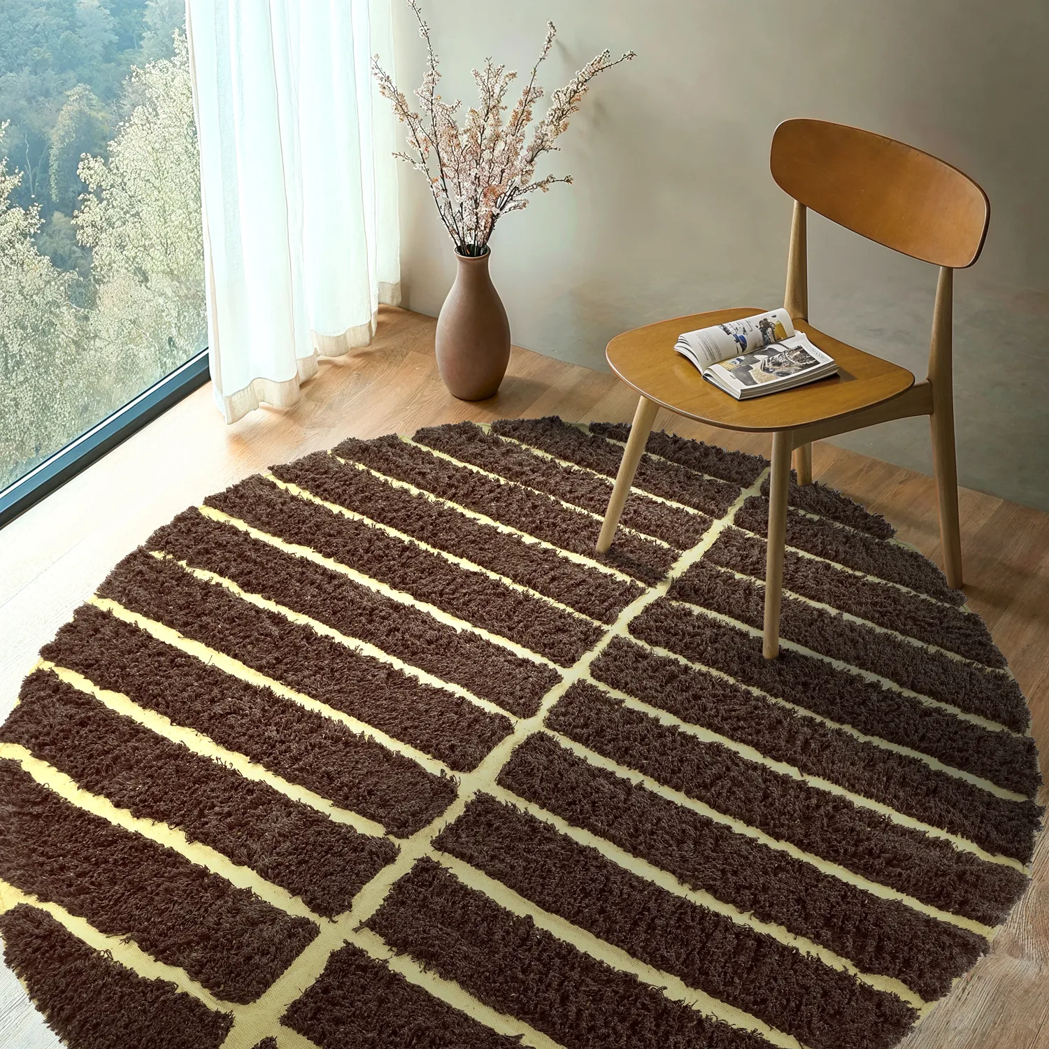 Tapis rond - Ikara Natural Cotton Shaggy (marron)