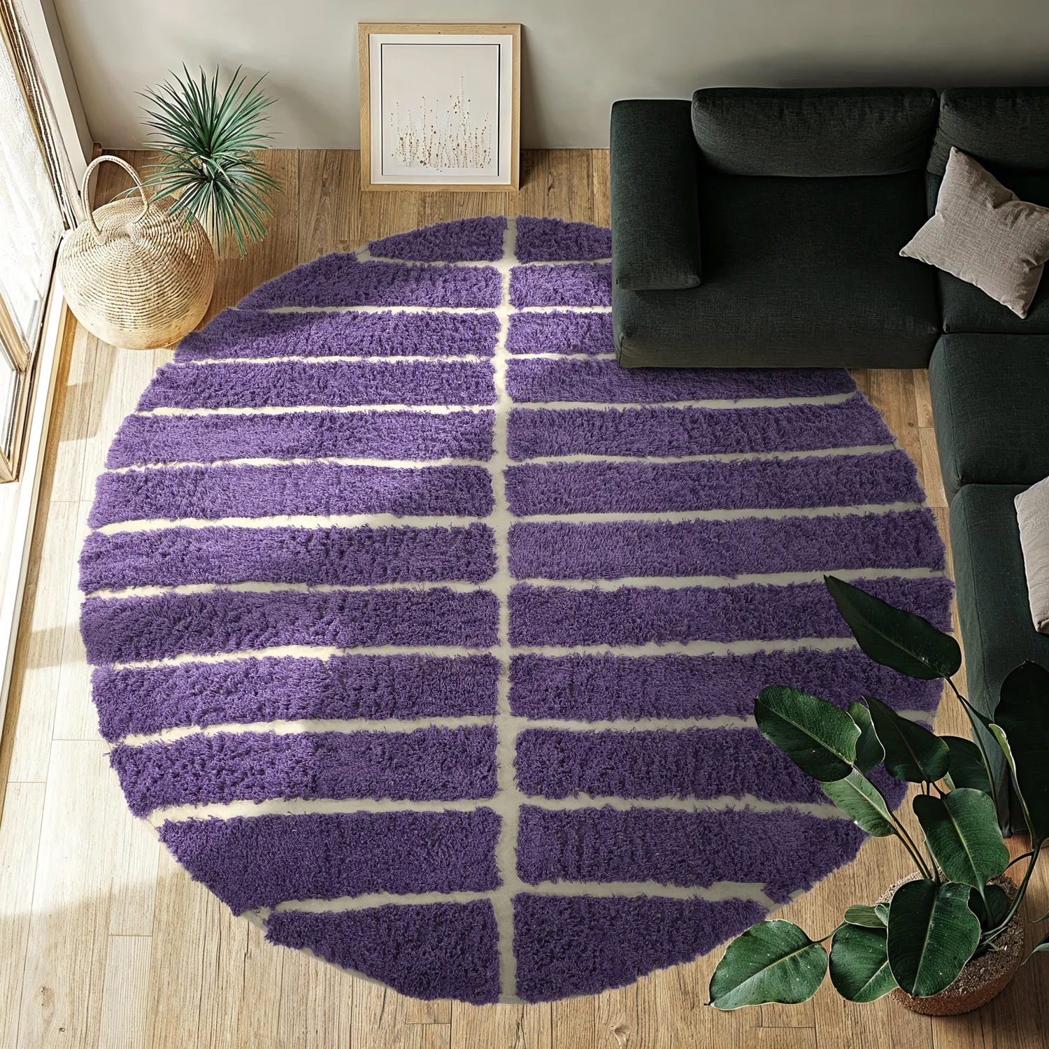 Tapis rond - Ikara Natural Cotton Shaggy (violet)