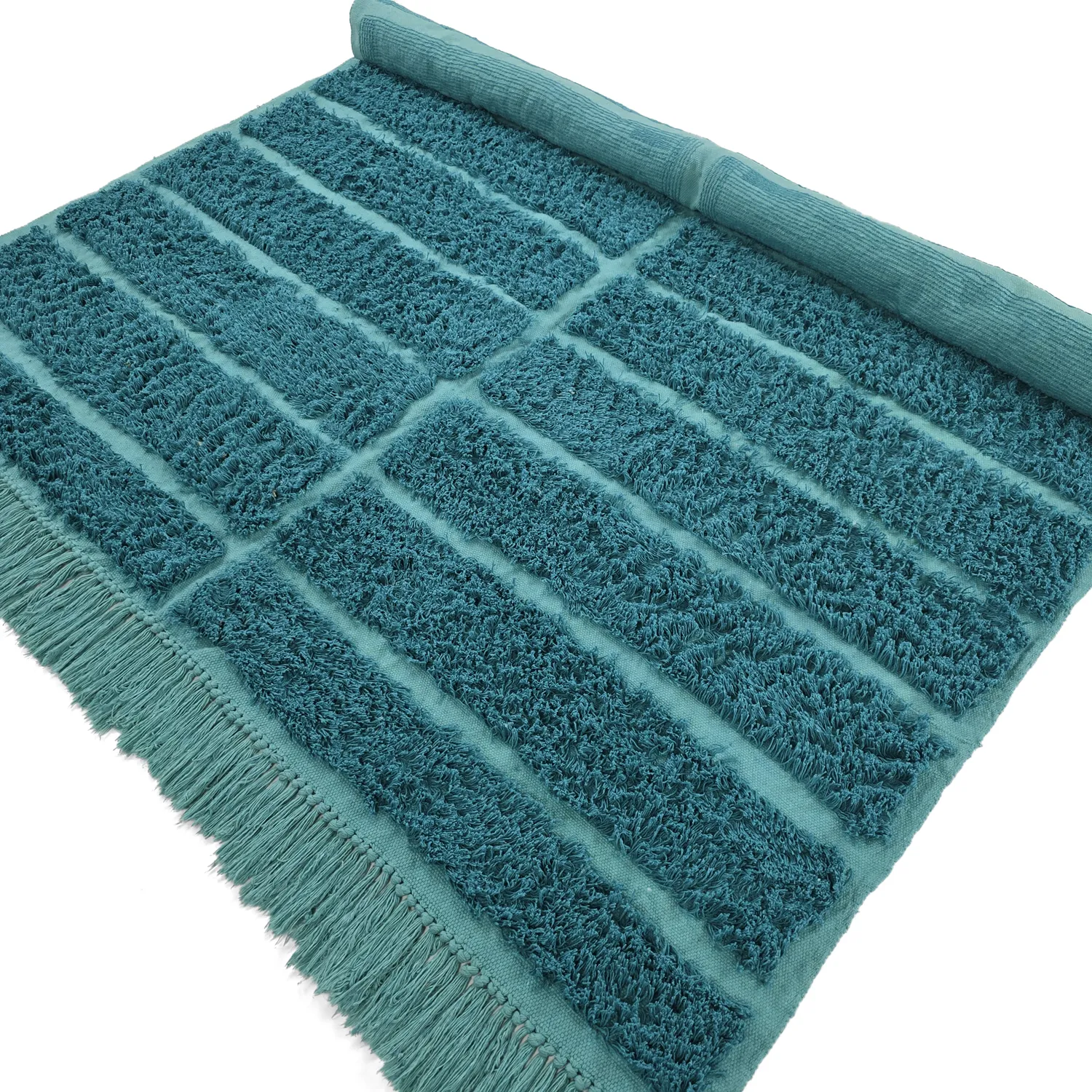 Tapis à poils longs - Ikara Natural Cotton Shaggy (turquoise)
