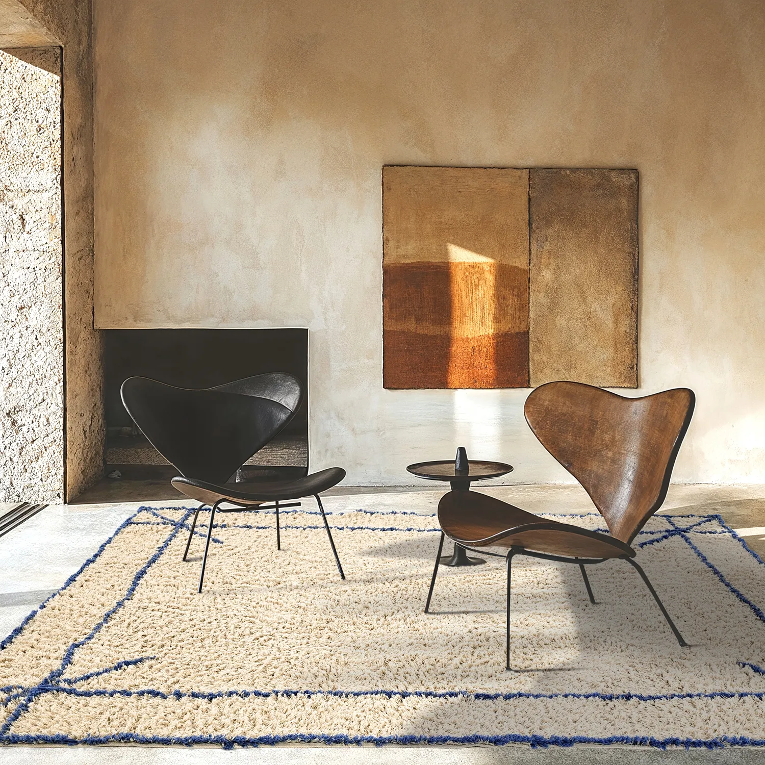 Tapis à poils longs - Kairi Natural Cotton Shaggy (beige/bleu)