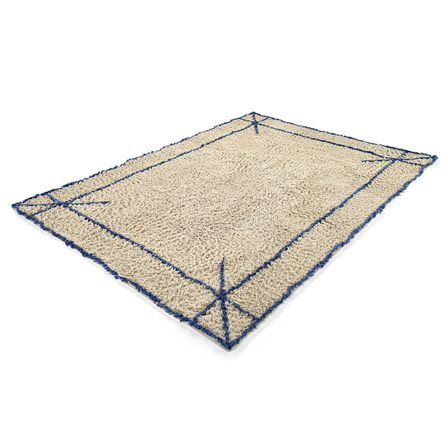 Tapis à poils longs - Kairi Natural Cotton Shaggy (beige/bleu)