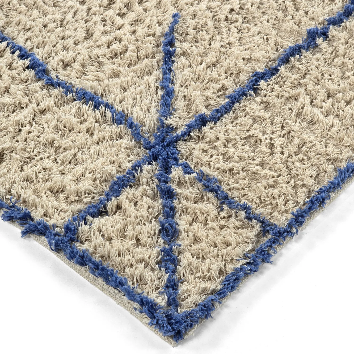 Tapis à poils longs - Kairi Natural Cotton Shaggy (beige/bleu)
