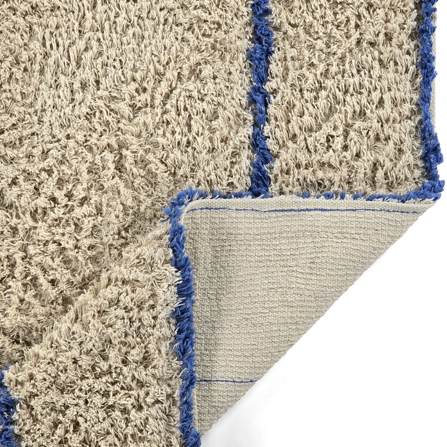 Tapis à poils longs - Kairi Natural Cotton Shaggy (beige/bleu)