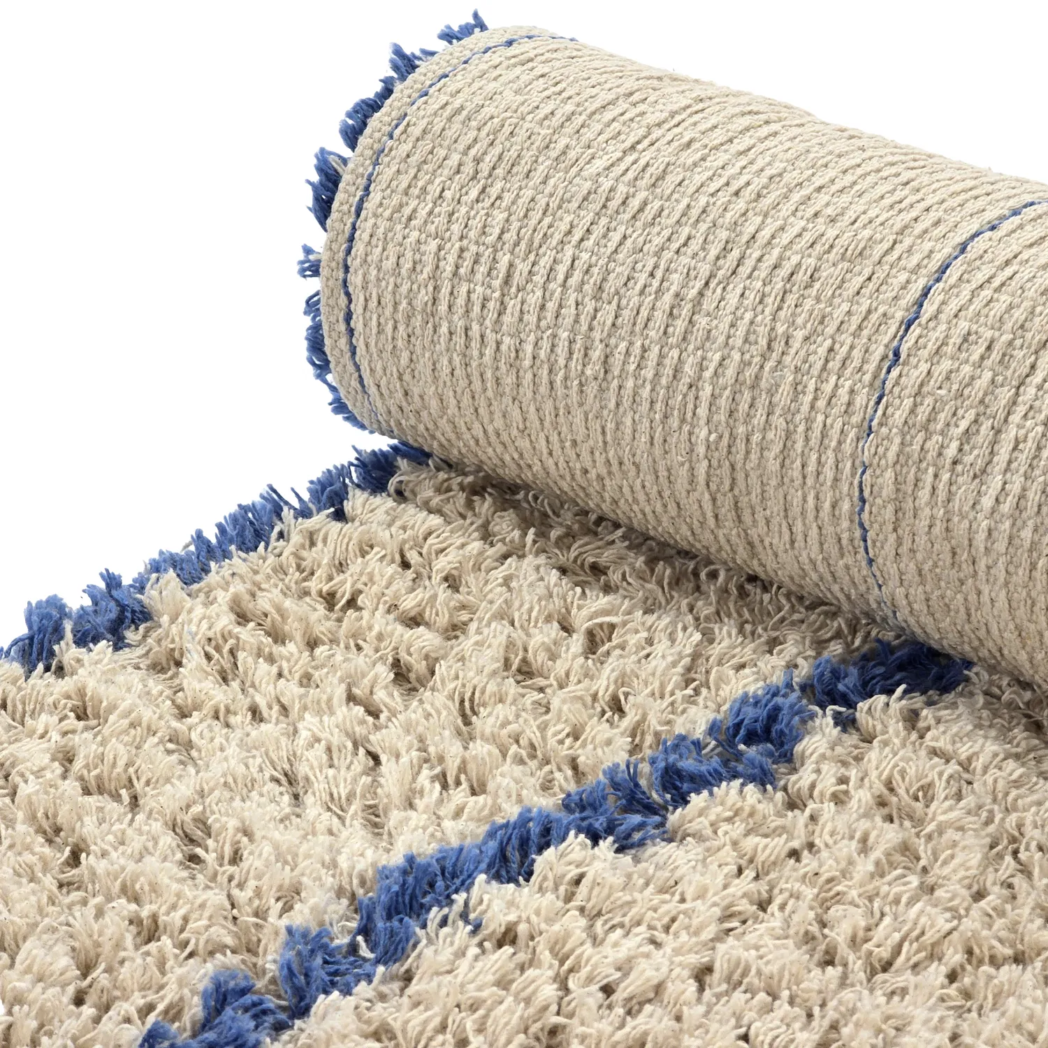 Tapis à poils longs - Kairi Natural Cotton Shaggy (beige/bleu)
