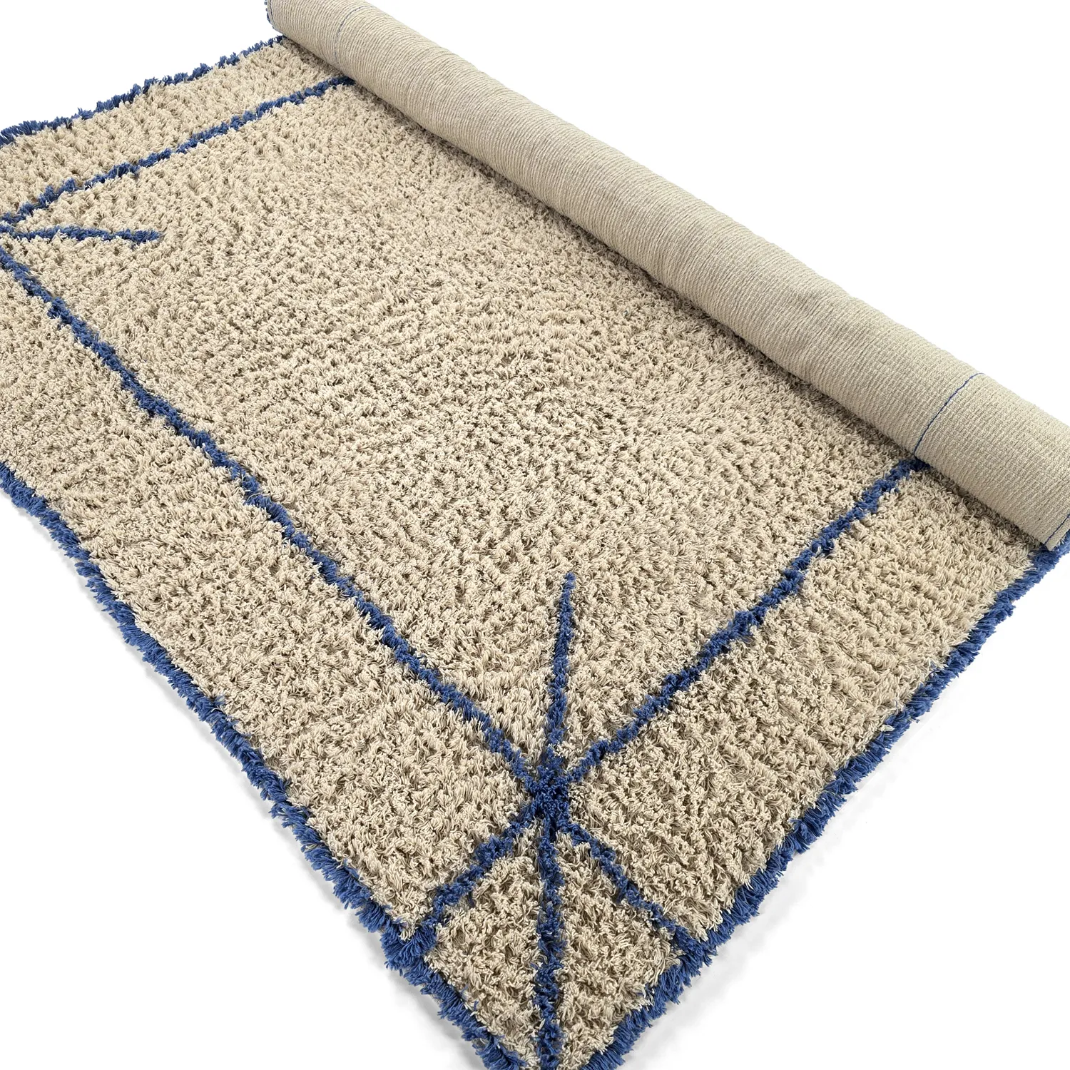 Tapis à poils longs - Kairi Natural Cotton Shaggy (beige/bleu)