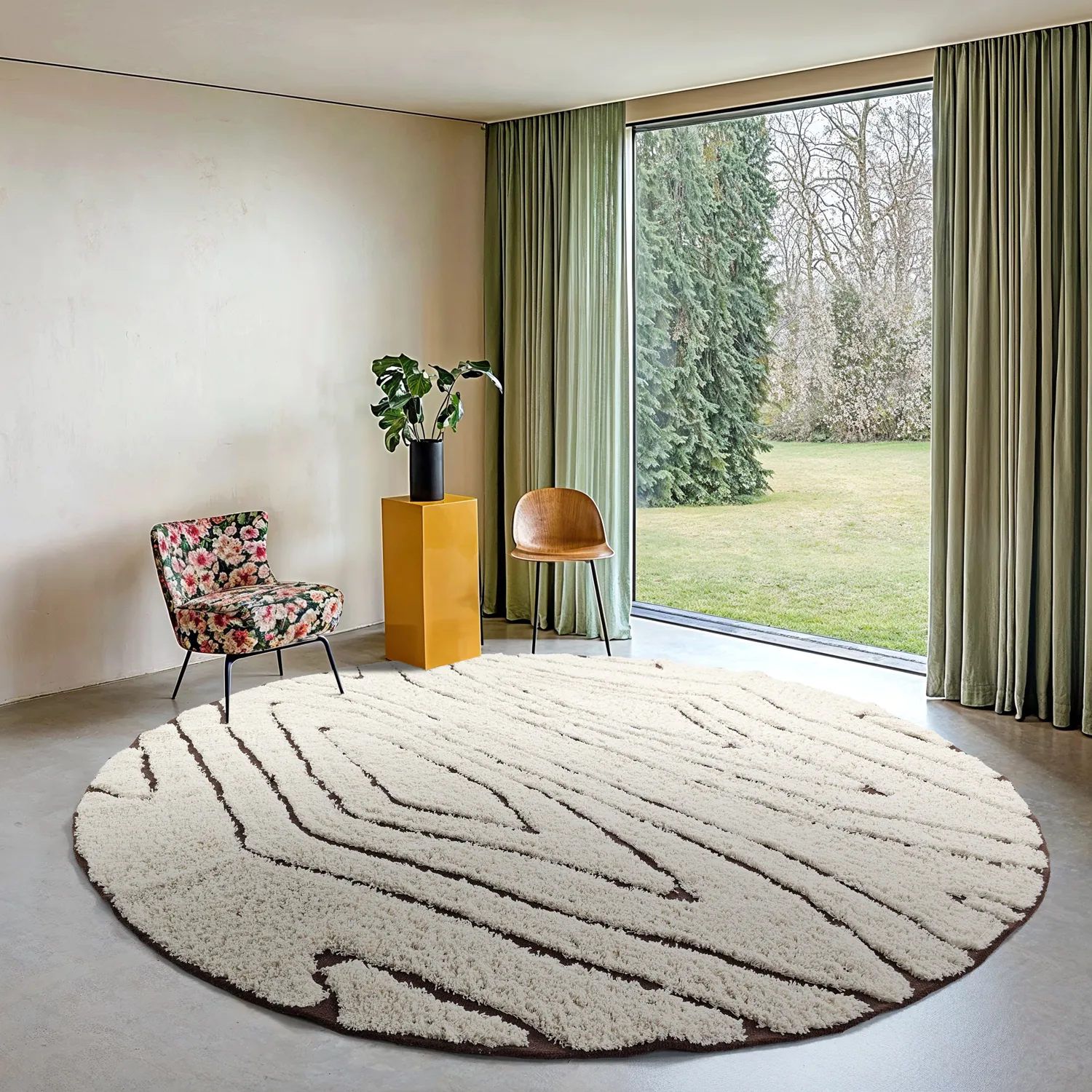 Tapis rond - Kindon Natural Cotton Shaggy (umazano bela/rjava)