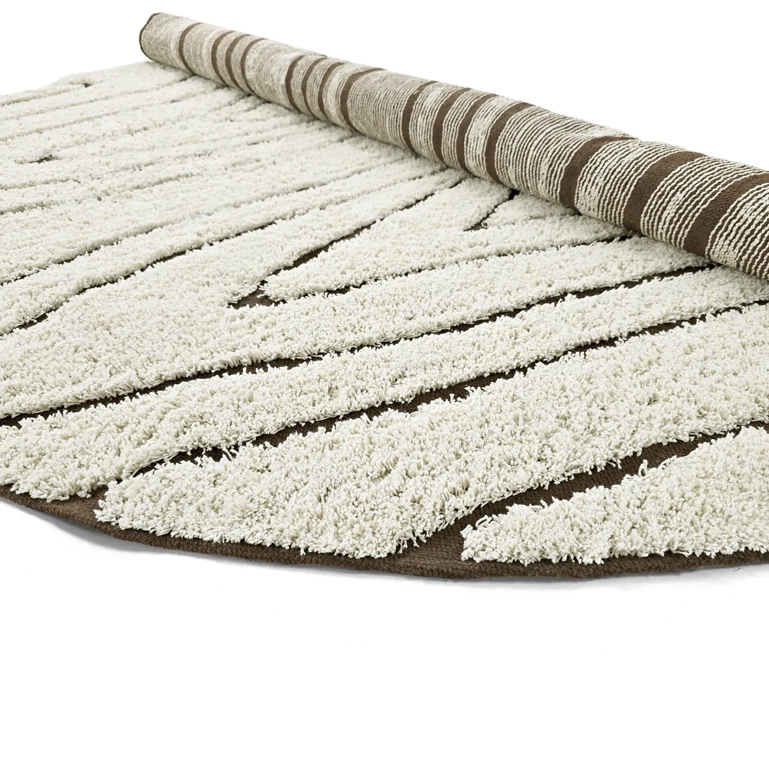 Tapis rond - Kindon Natural Cotton Shaggy (umazano bela/rjava)