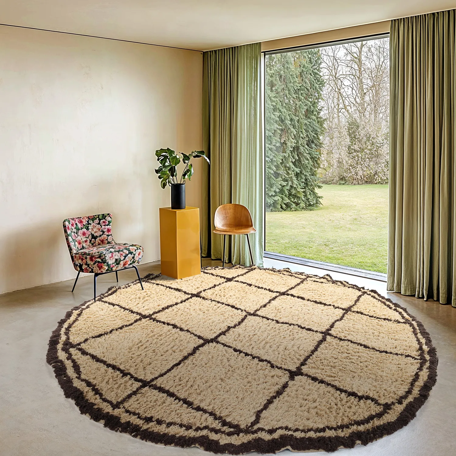 Tapis rond - Lana Natural Cotton Shaggy (beige/marron)