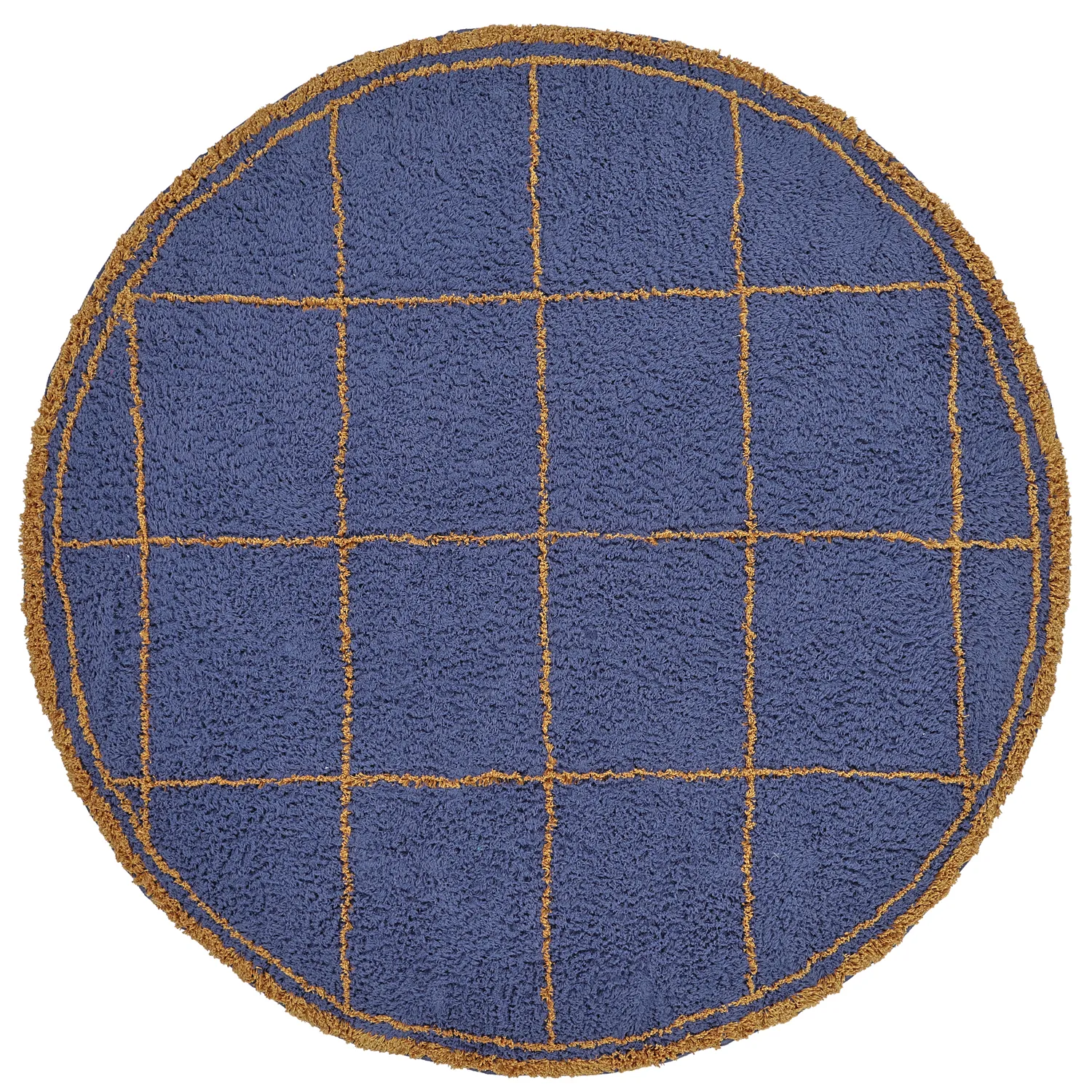 Tapis rond - Lana Natural Cotton Shaggy (bleu/jaune)
