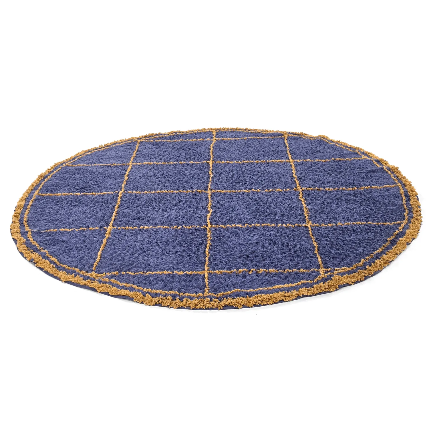 Tapis rond - Lana Natural Cotton Shaggy (bleu/jaune)