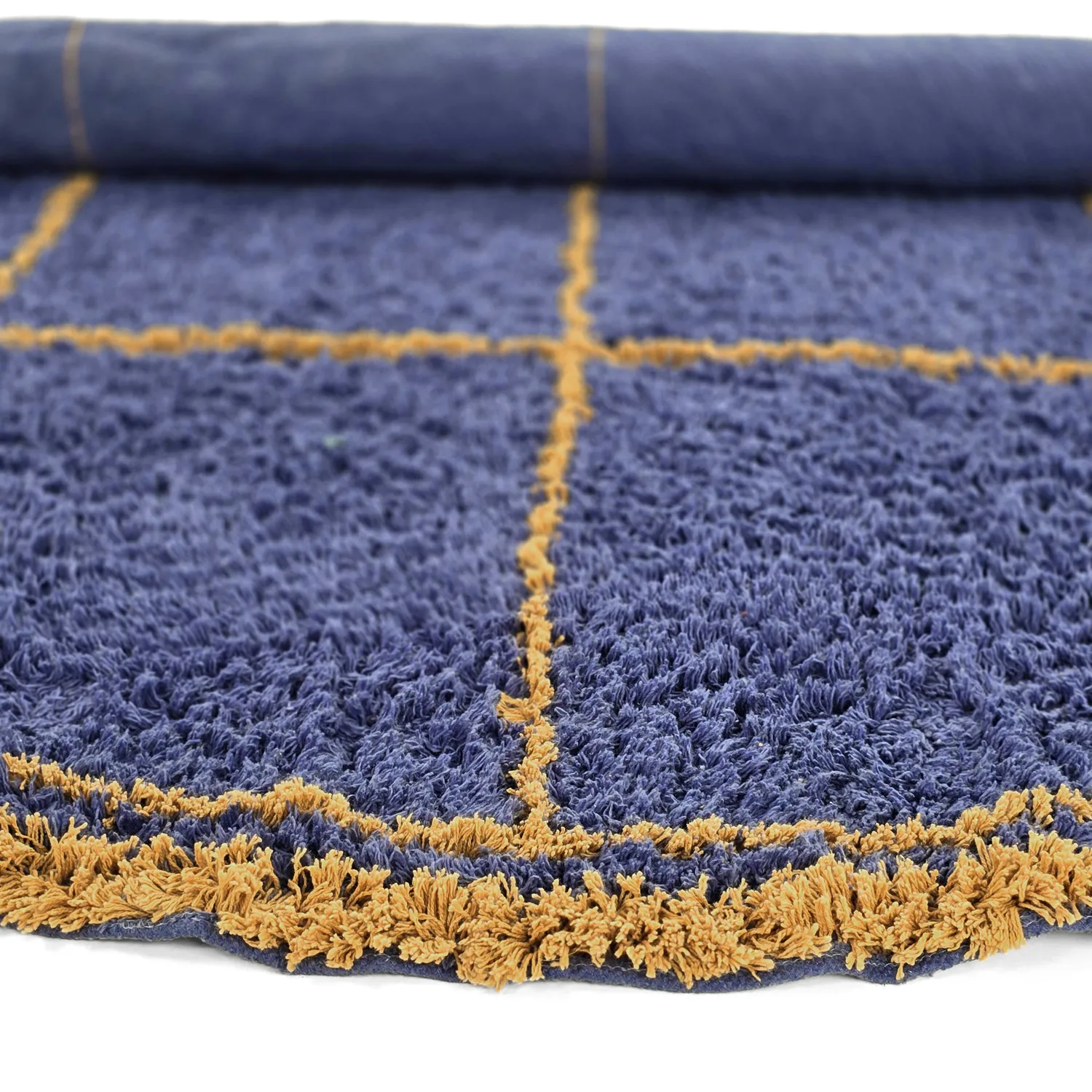 Tapis rond - Lana Natural Cotton Shaggy (bleu/jaune)
