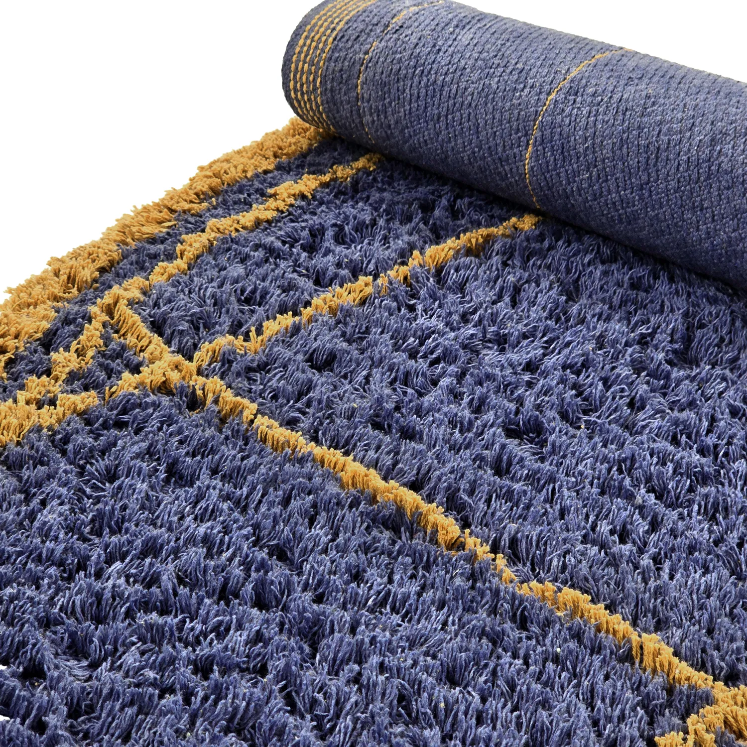 Tapis rond - Lana Natural Cotton Shaggy (bleu/jaune)