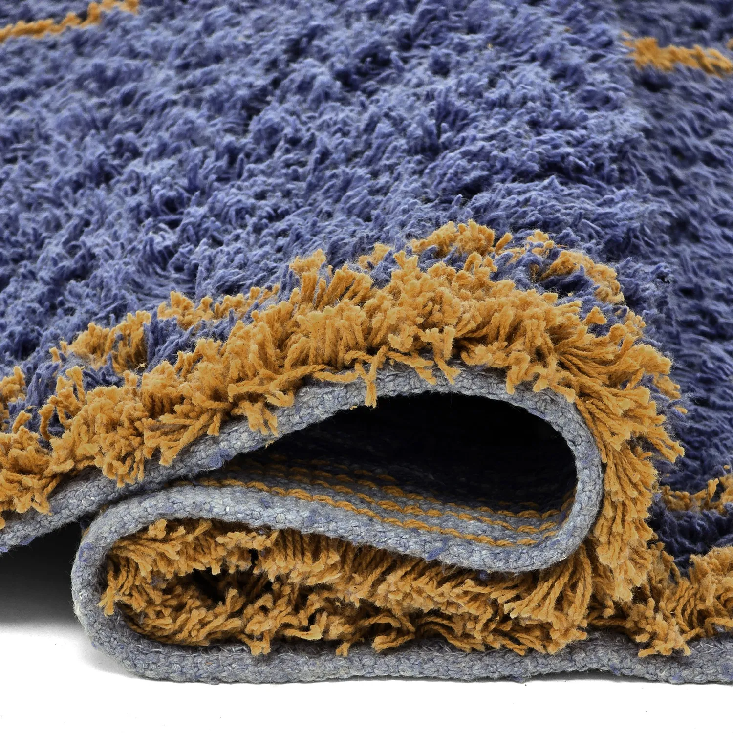 Tapis à poils longs - Lana Natural Cotton Shaggy (bleu/jaune)