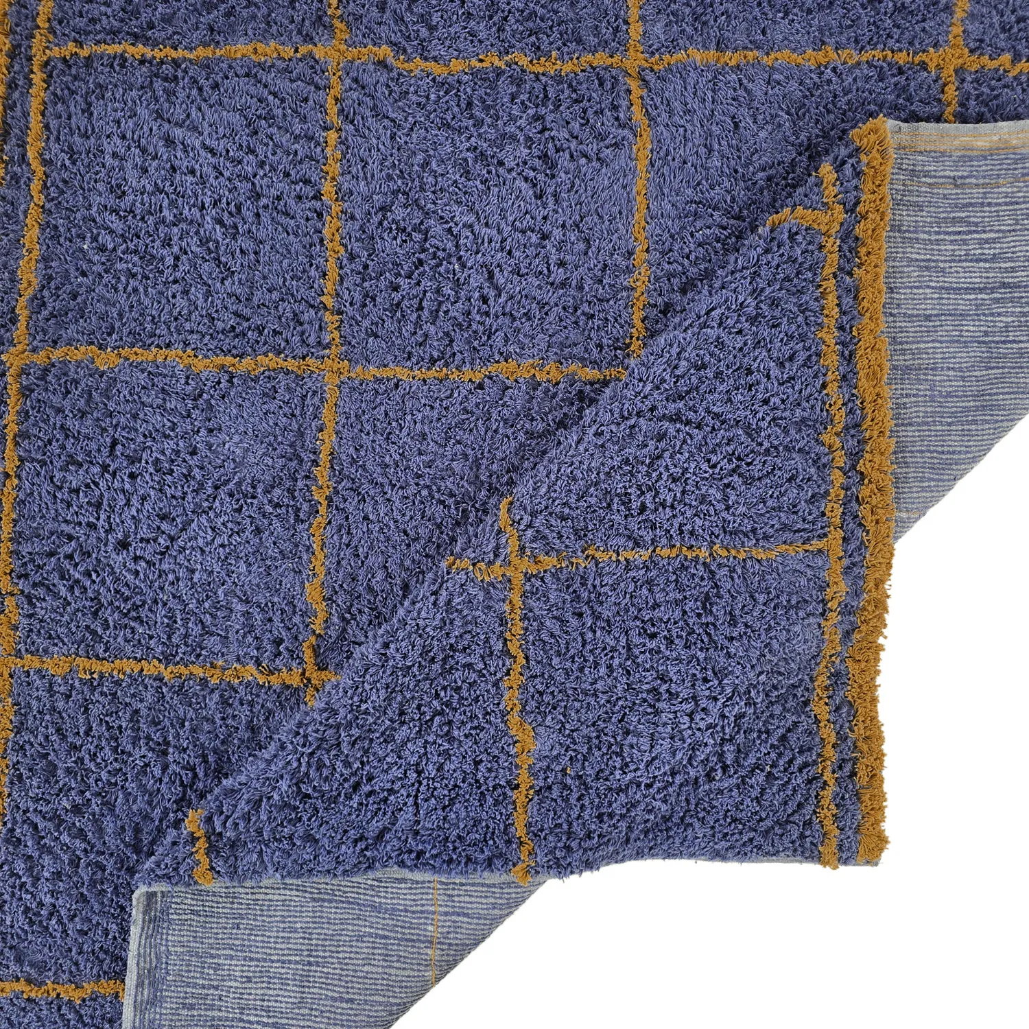 Tapis à poils longs - Lana Natural Cotton Shaggy (bleu/jaune)