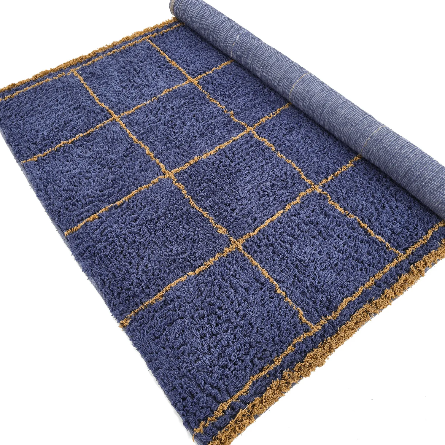 Tapis à poils longs - Lana Natural Cotton Shaggy (bleu/jaune)