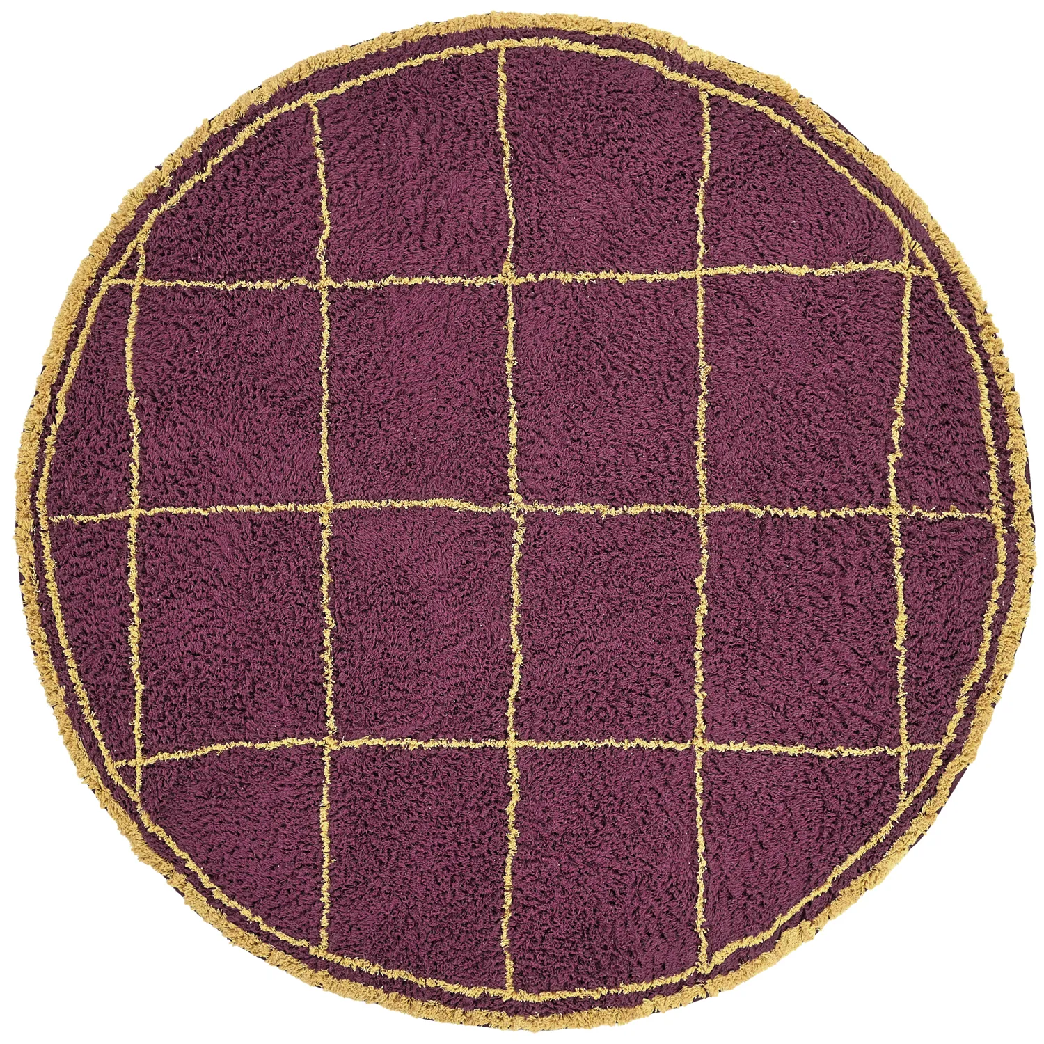 Tapis rond - Lana Natural Cotton Shaggy (bordeaux/jaune)