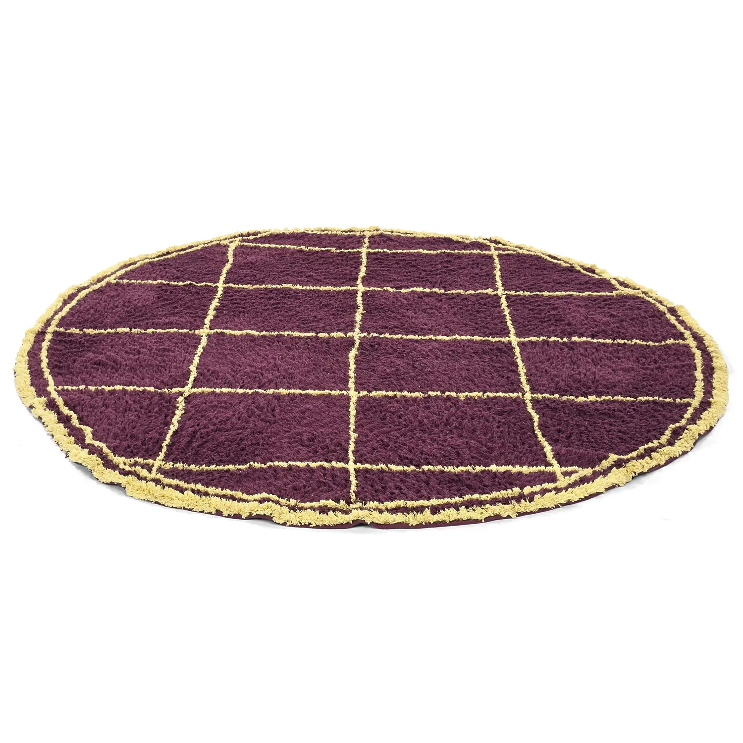Tapis rond - Lana Natural Cotton Shaggy (bordeaux/jaune)