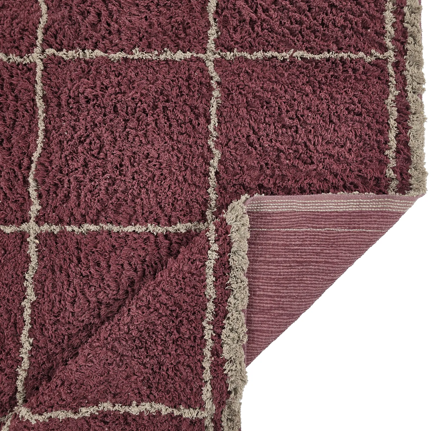 Tapis à poils longs - Lana Natural Cotton Shaggy (taupe/rouge)