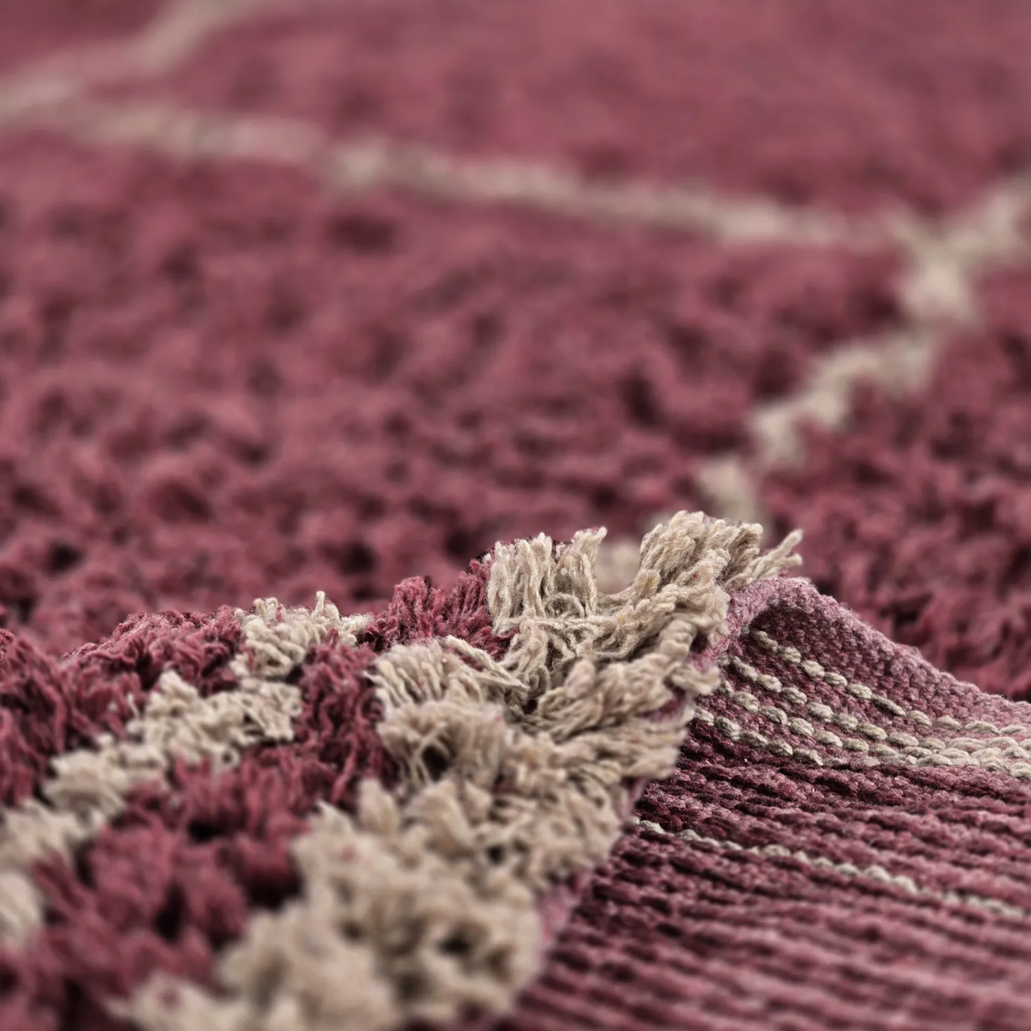 Tapis à poils longs - Lana Natural Cotton Shaggy (taupe/rouge)