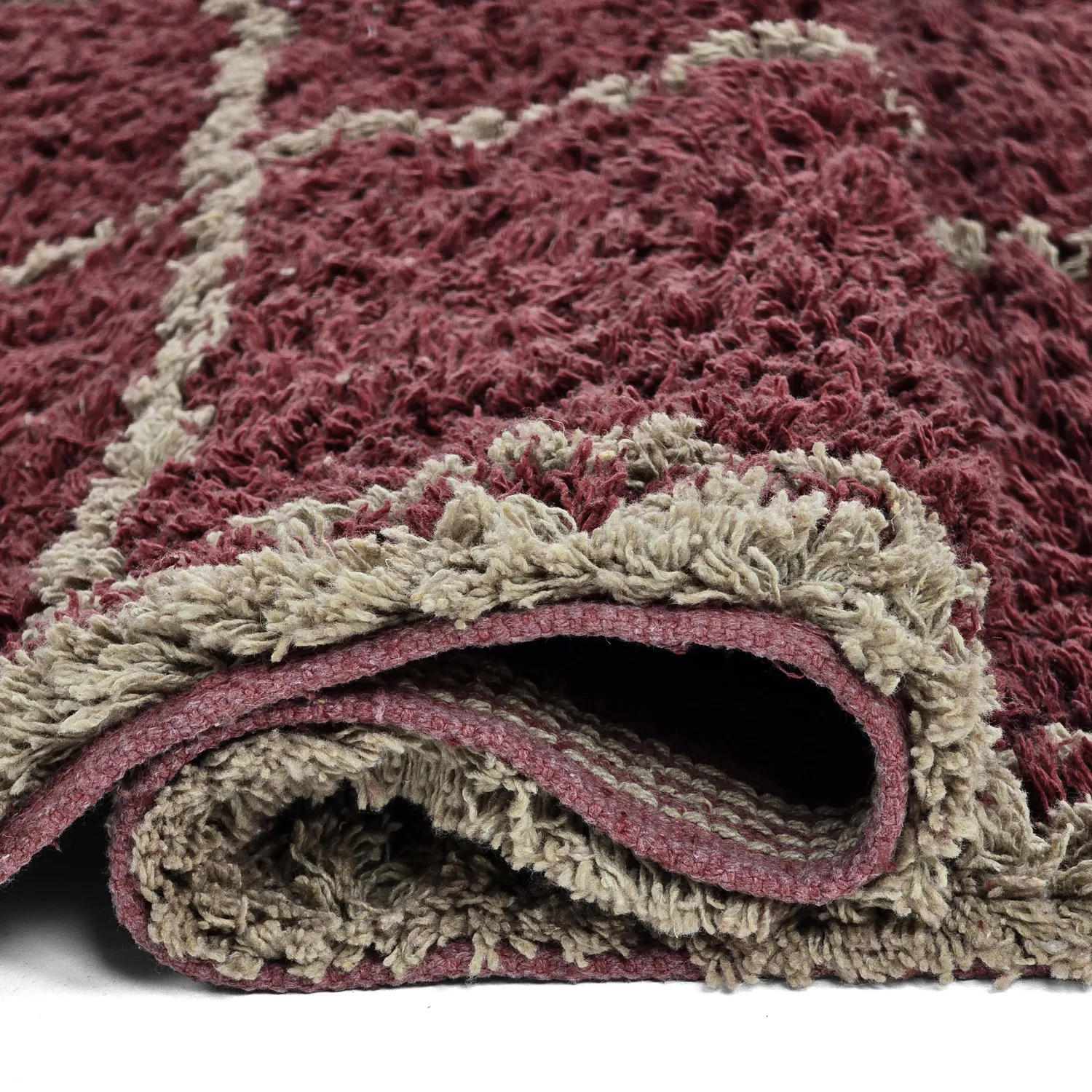 Tapis à poils longs - Lana Natural Cotton Shaggy (taupe/rouge)