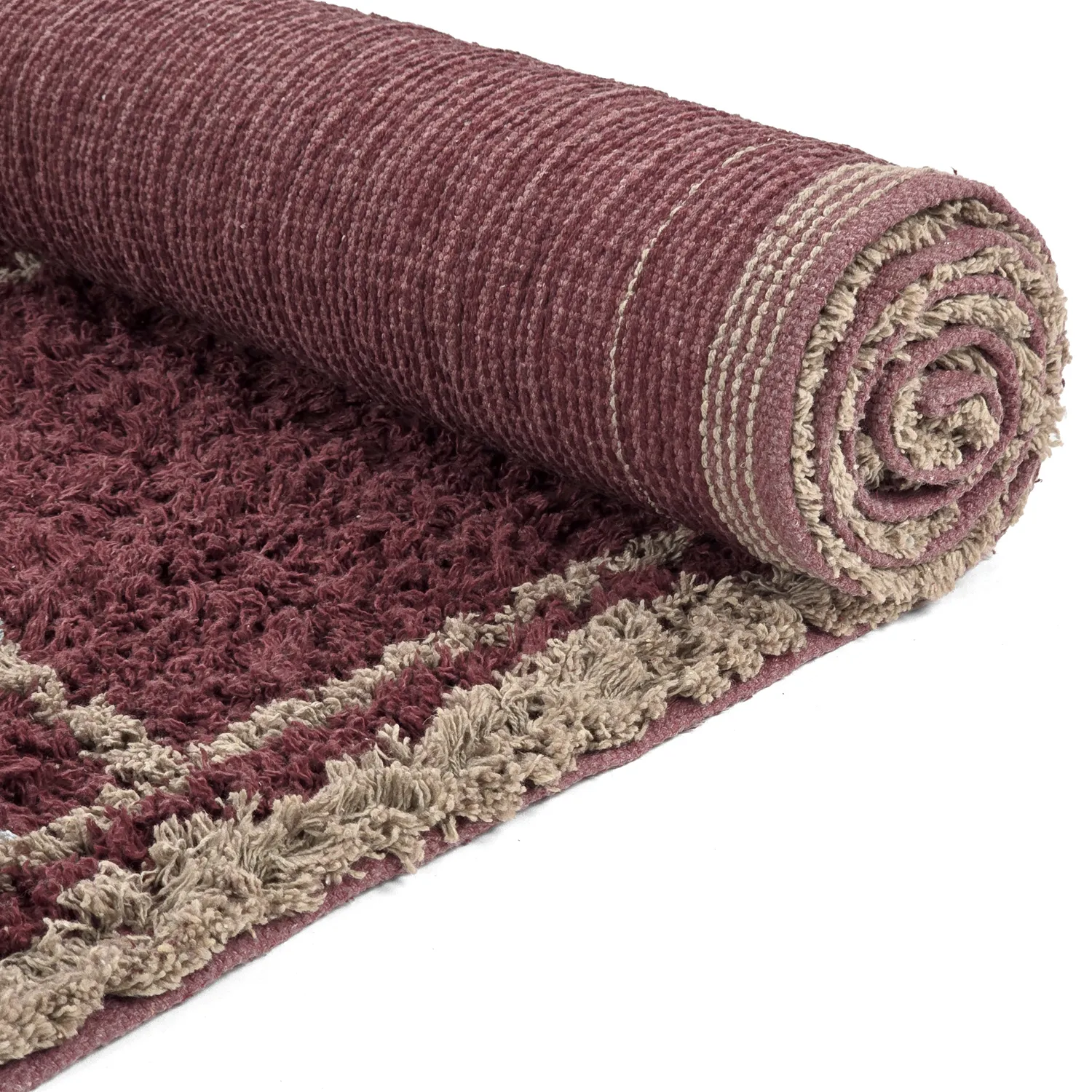 Tapis à poils longs - Lana Natural Cotton Shaggy (taupe/rouge)