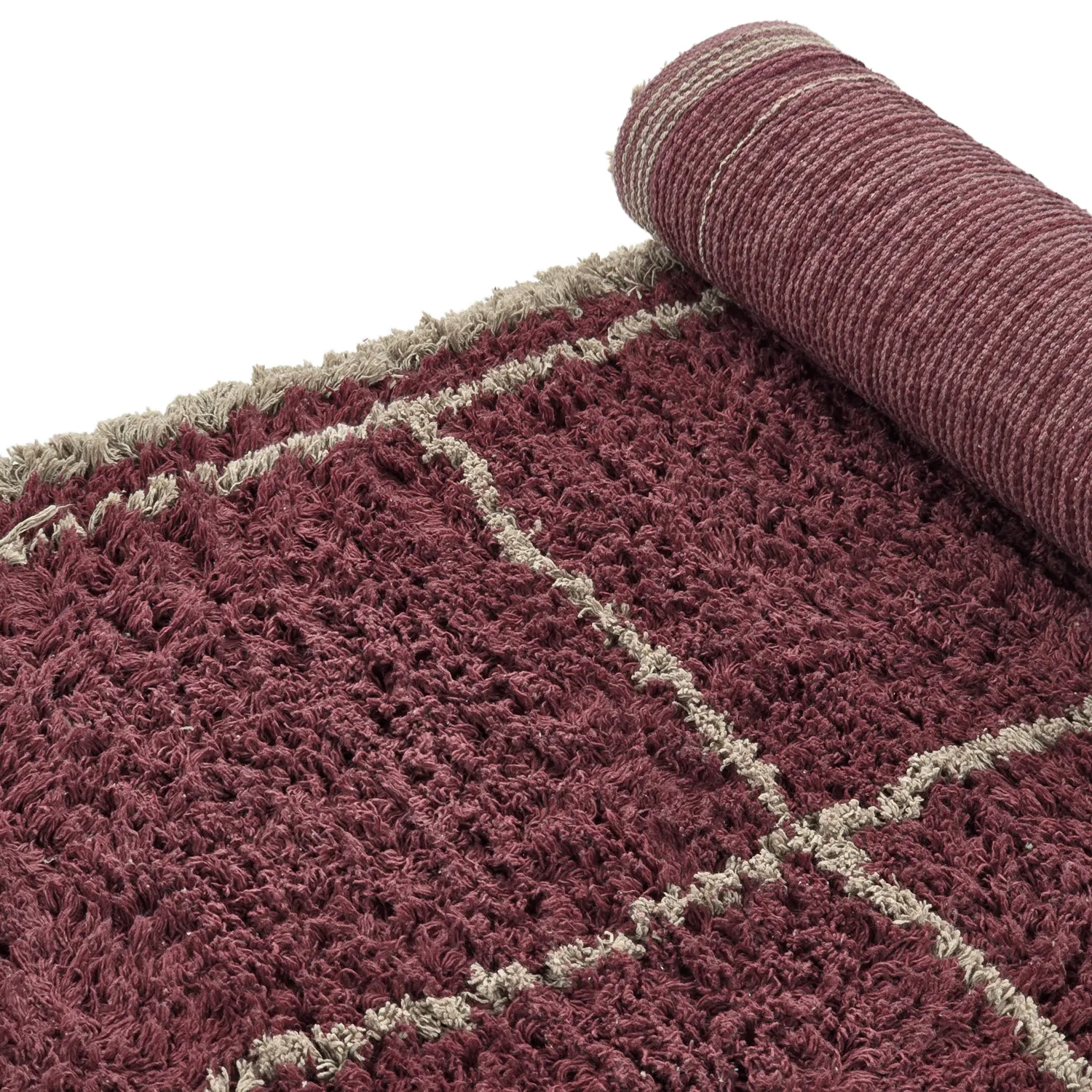 Tapis à poils longs - Lana Natural Cotton Shaggy (taupe/rouge)